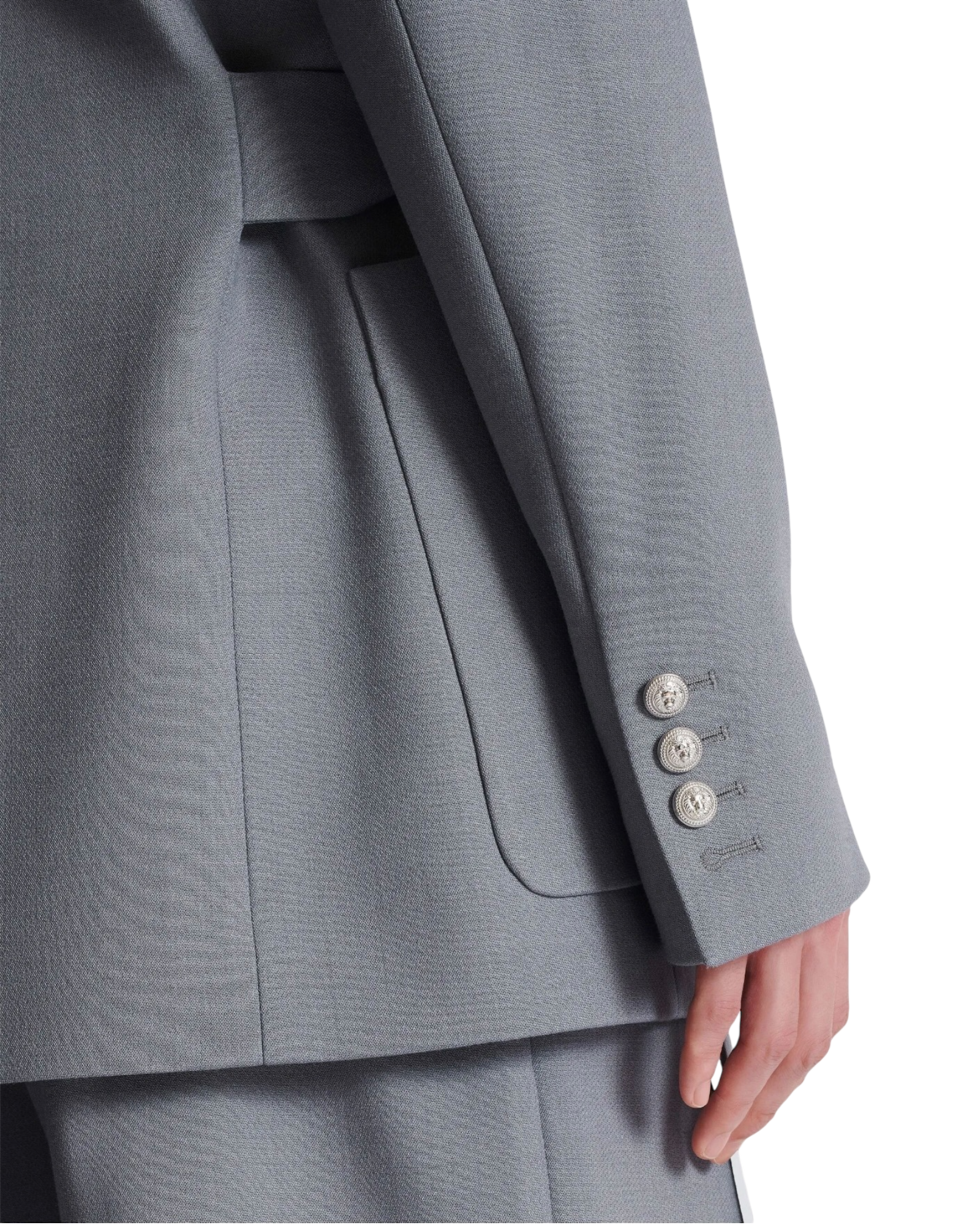 Balmain Double-Crepe Side-Belt Blazer in Grey