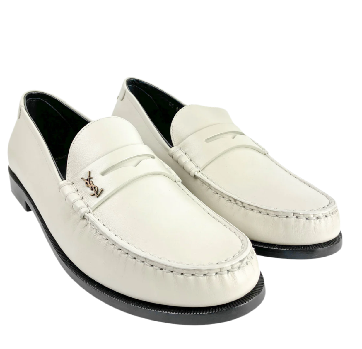 Saint Laurent Le Loafer Monogram Penny Slippers in Pearl