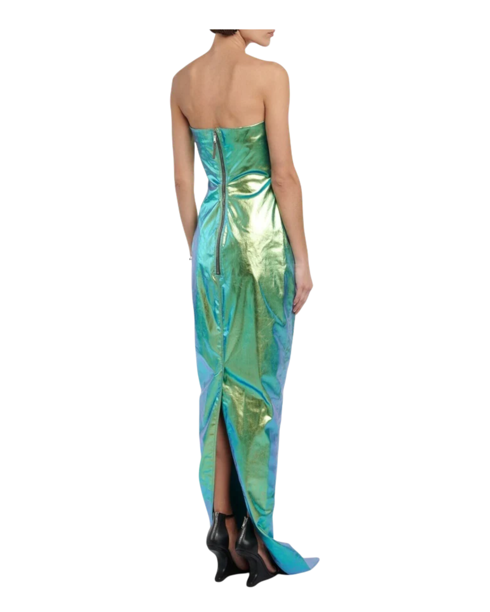 Rick Owens Iridescent Strapless Prong Cutout Gown