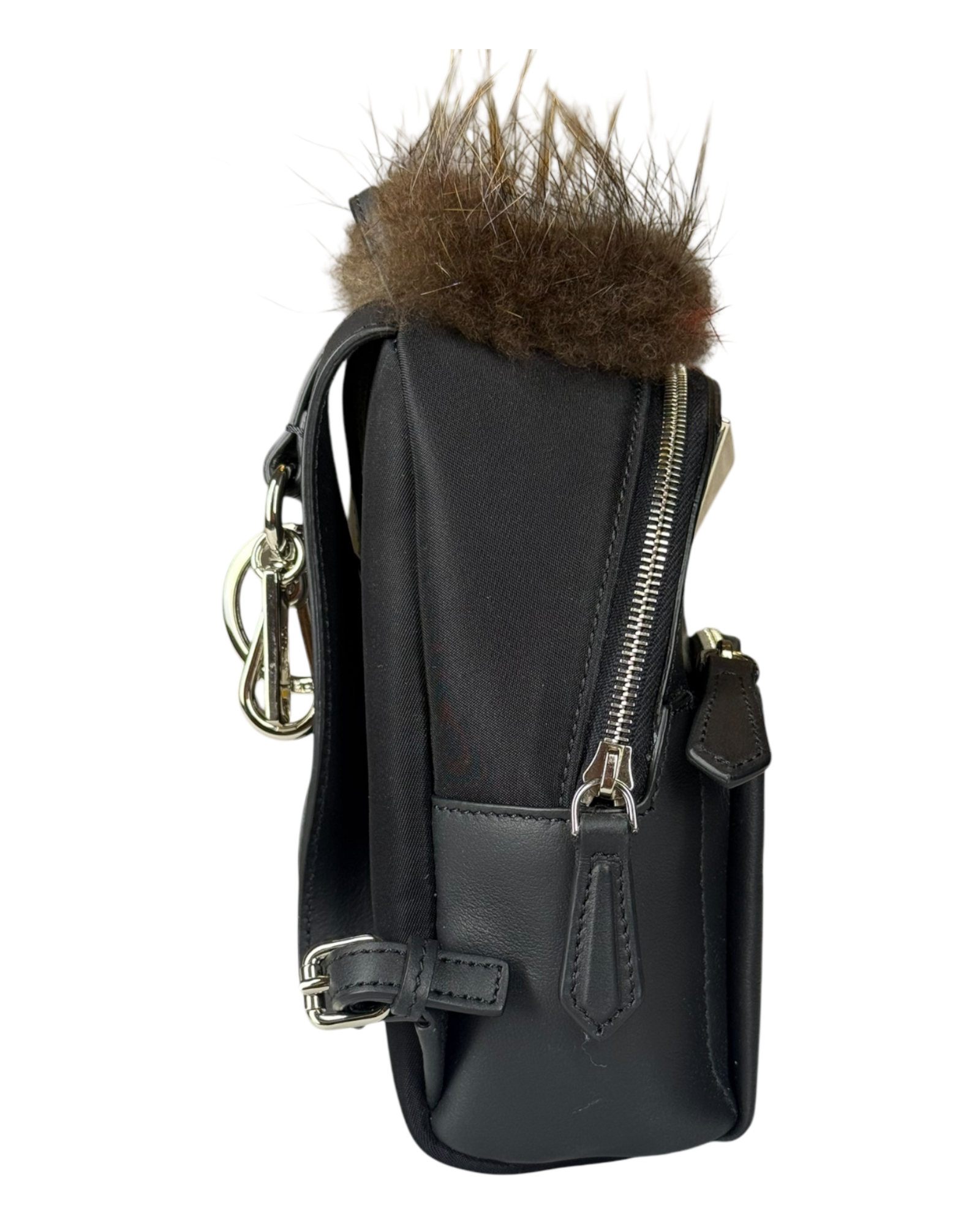Fendi Bag Bugs Backpack Charm with Mink/Beaver Fur in Black