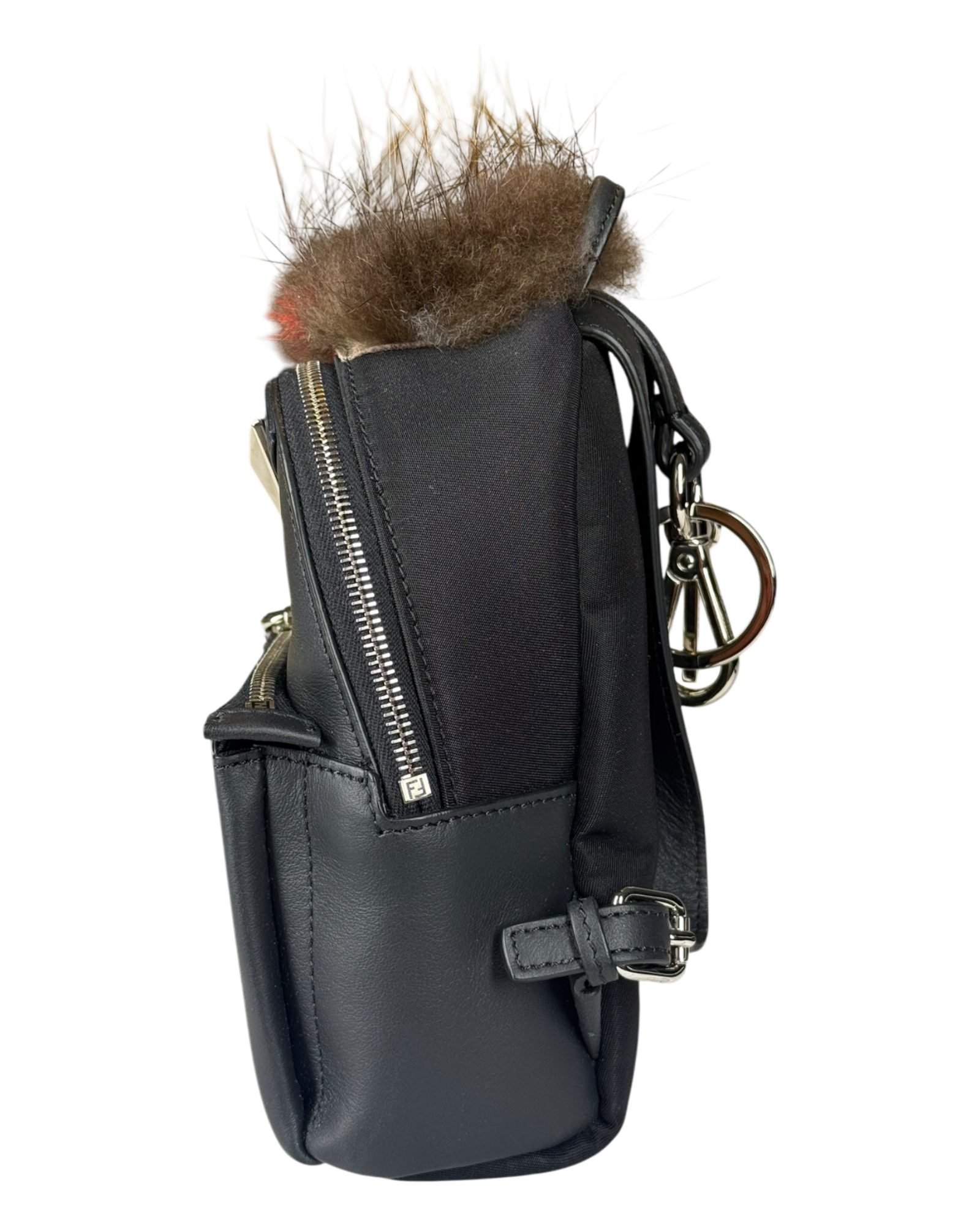 Fendi Bag Bugs Backpack Charm with Mink/Beaver Fur in Black