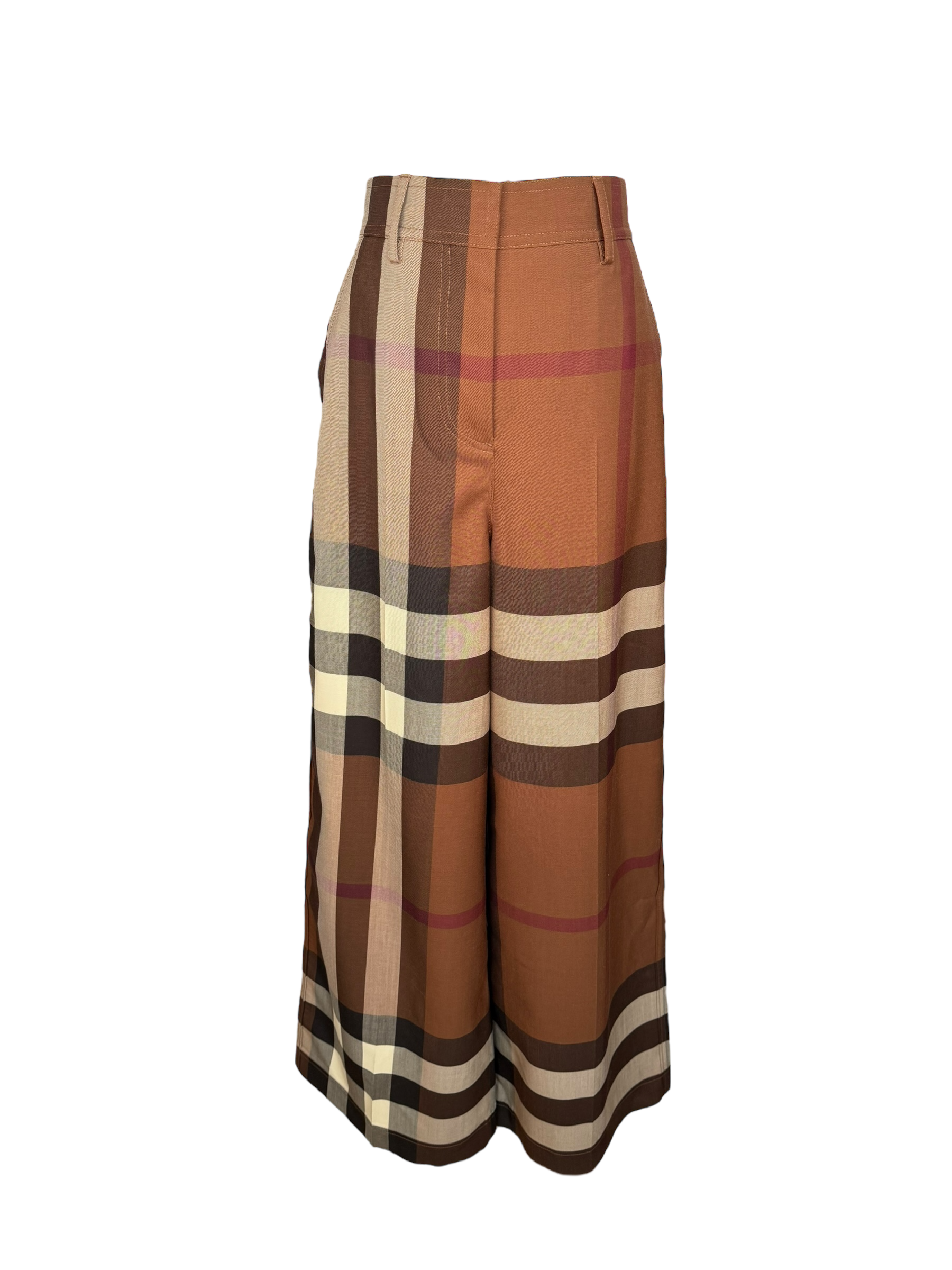 Burberry Wool Wide-Leg Check Trousers
