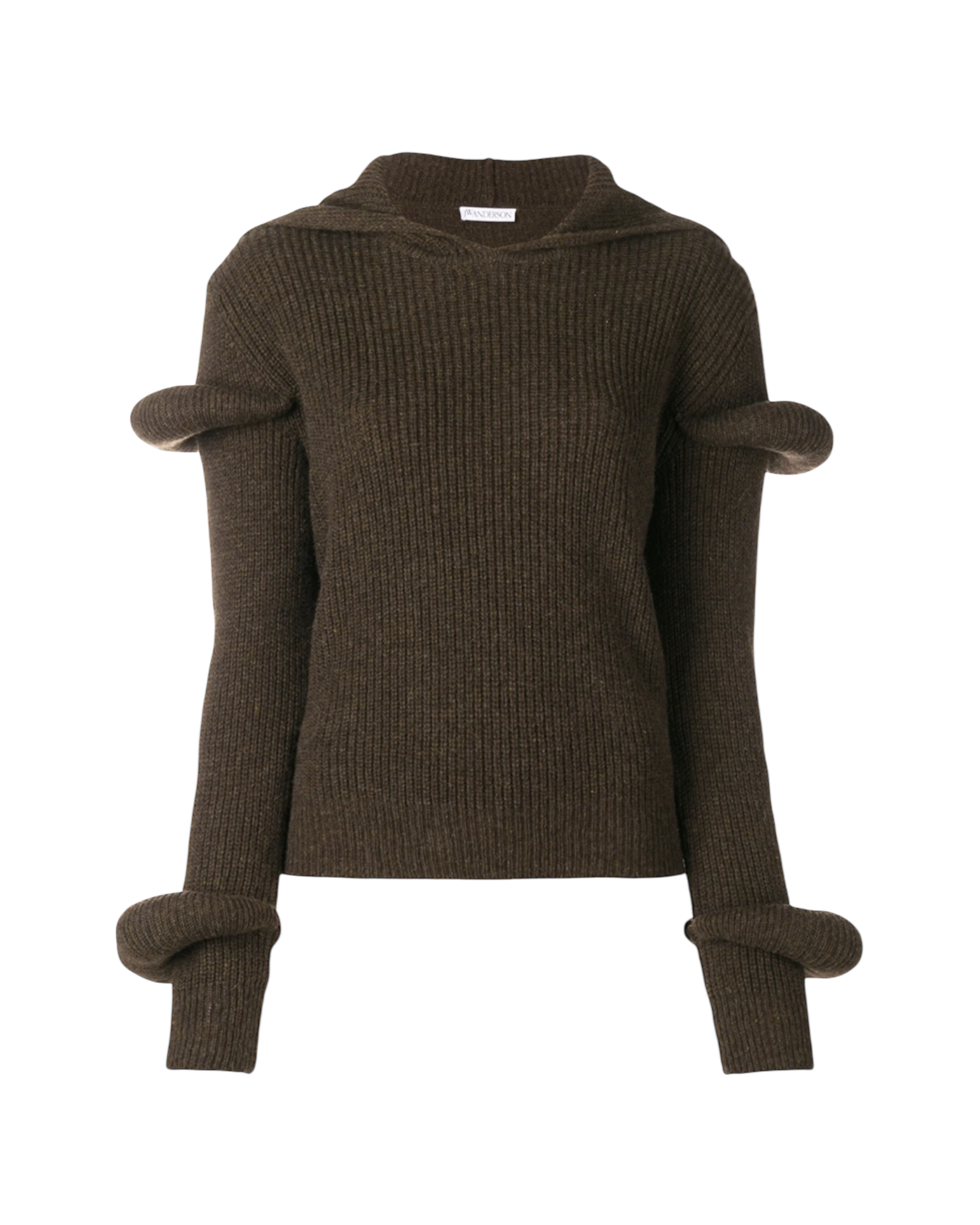 JW Anderson Dark Brown Ribbed Knit Hoodie