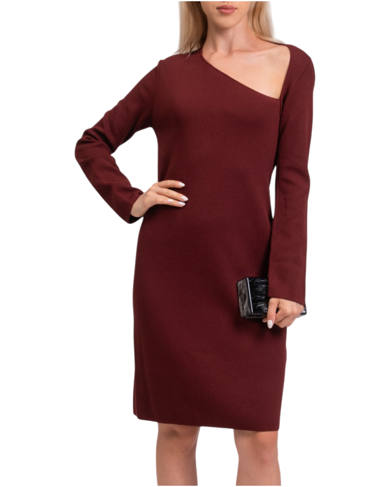 Bottega Veneta Viscose Asymmetric Neck Knit Dress in Rust