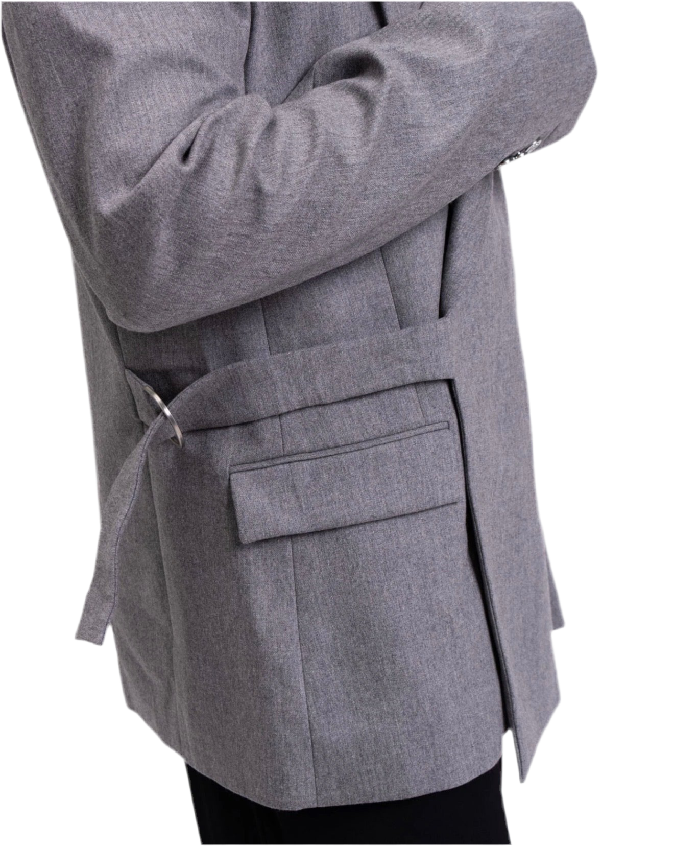 Balmain Double-Crepe Side-Belt Blazer in Grey