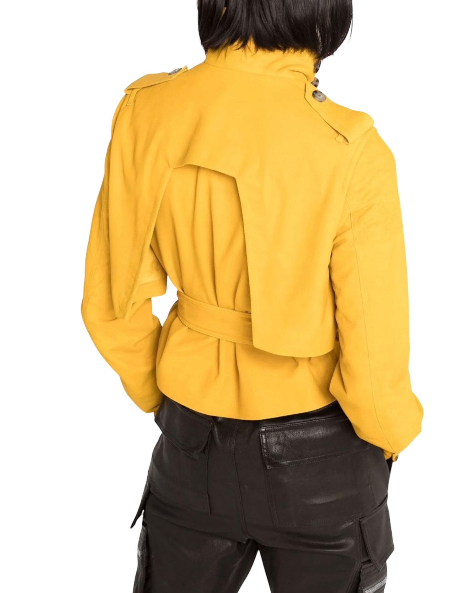 Rick Owens Belted Cropped Trench in Yellow Suede