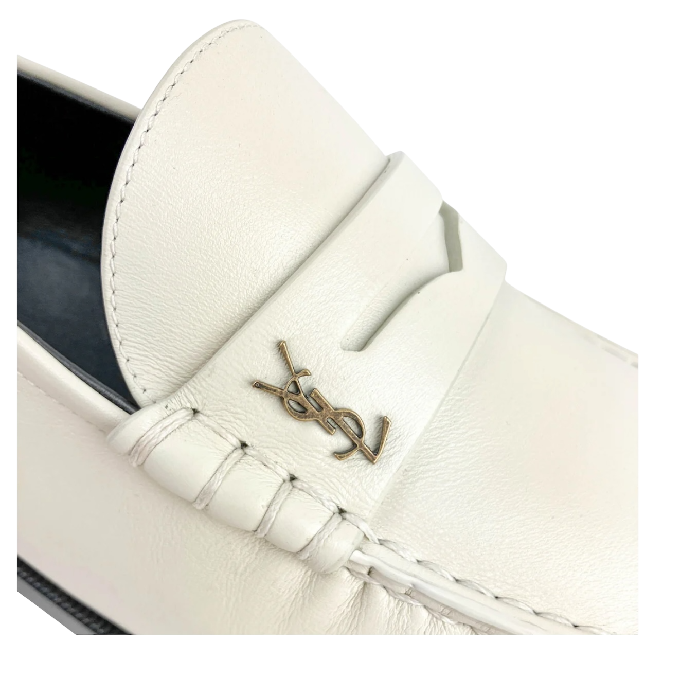Saint Laurent Le Loafer Monogram Penny Slippers in Pearl