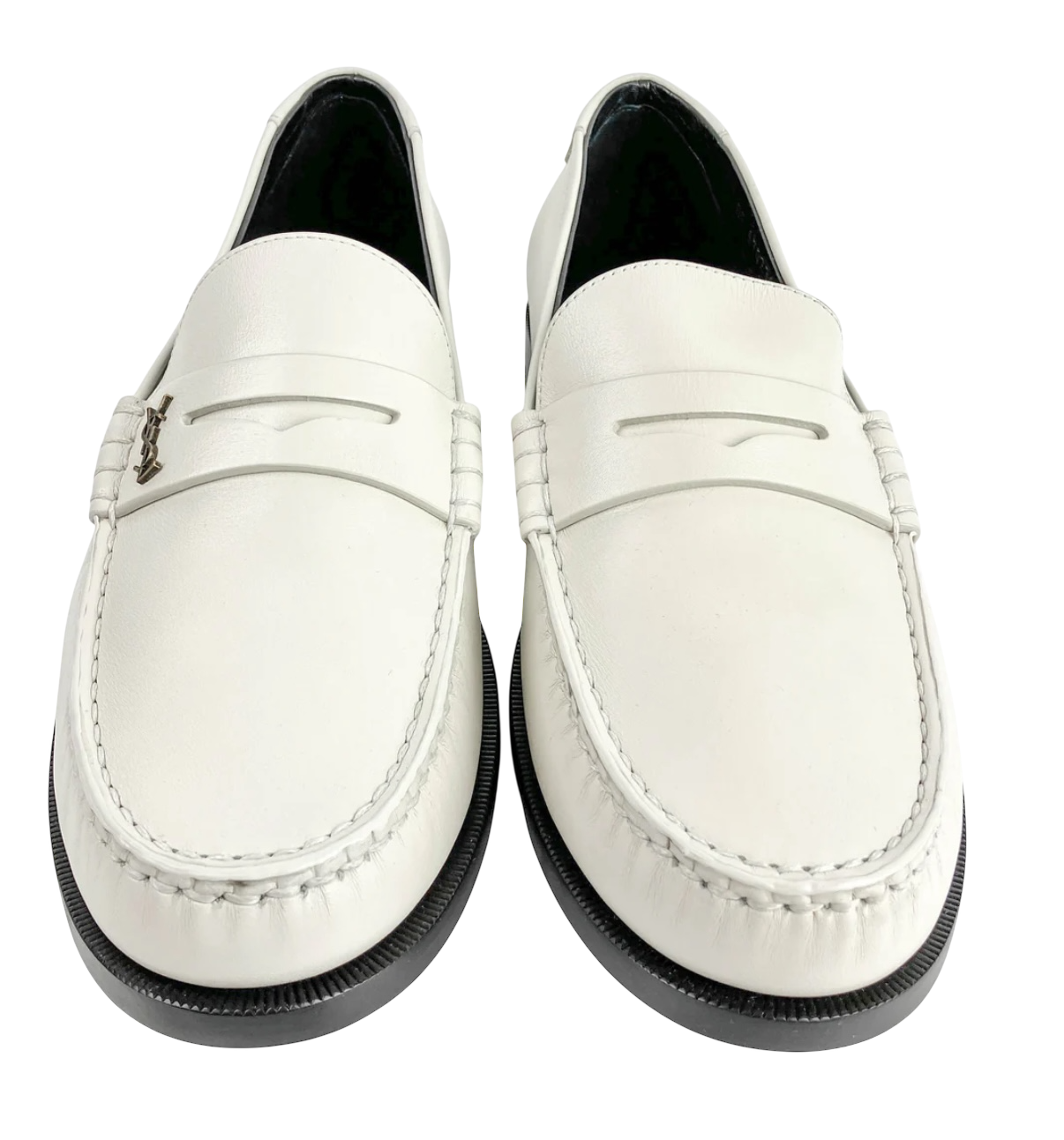 Saint Laurent Le Loafer Monogram Penny Slippers in Pearl