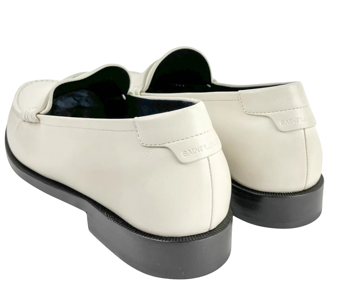 Saint Laurent Le Loafer Monogram Penny Slippers in Pearl