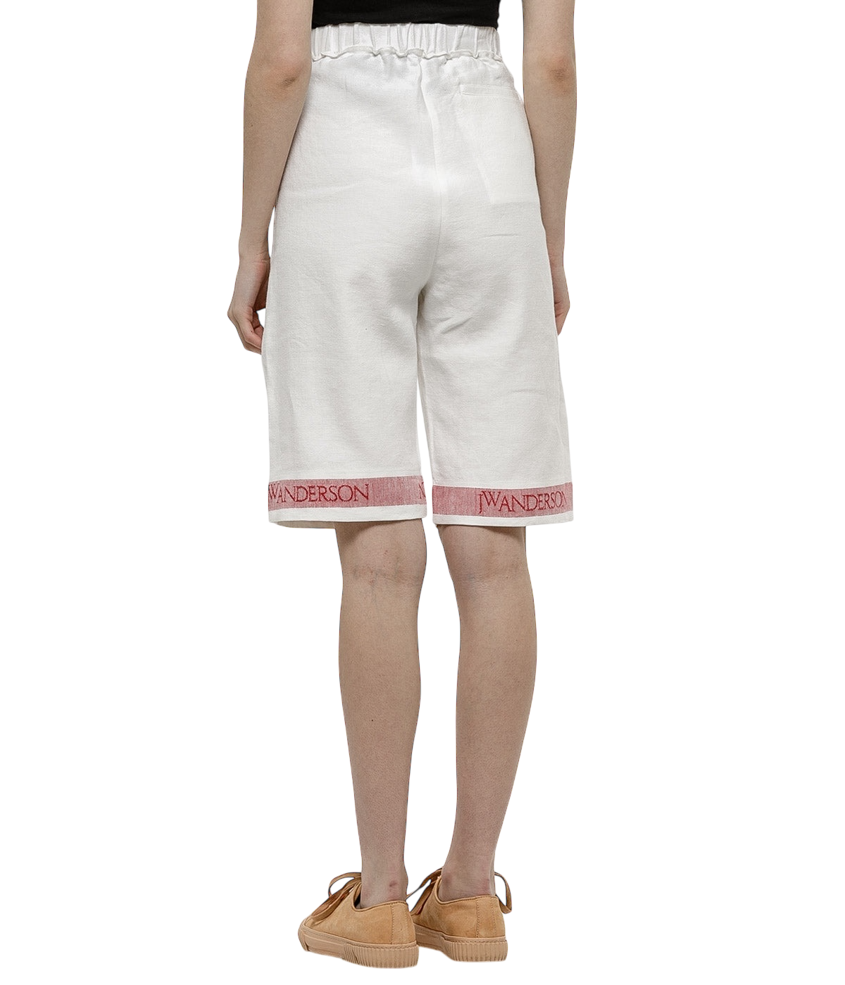 JW Anderson White Linen Logo Trim Bermuda Shorts