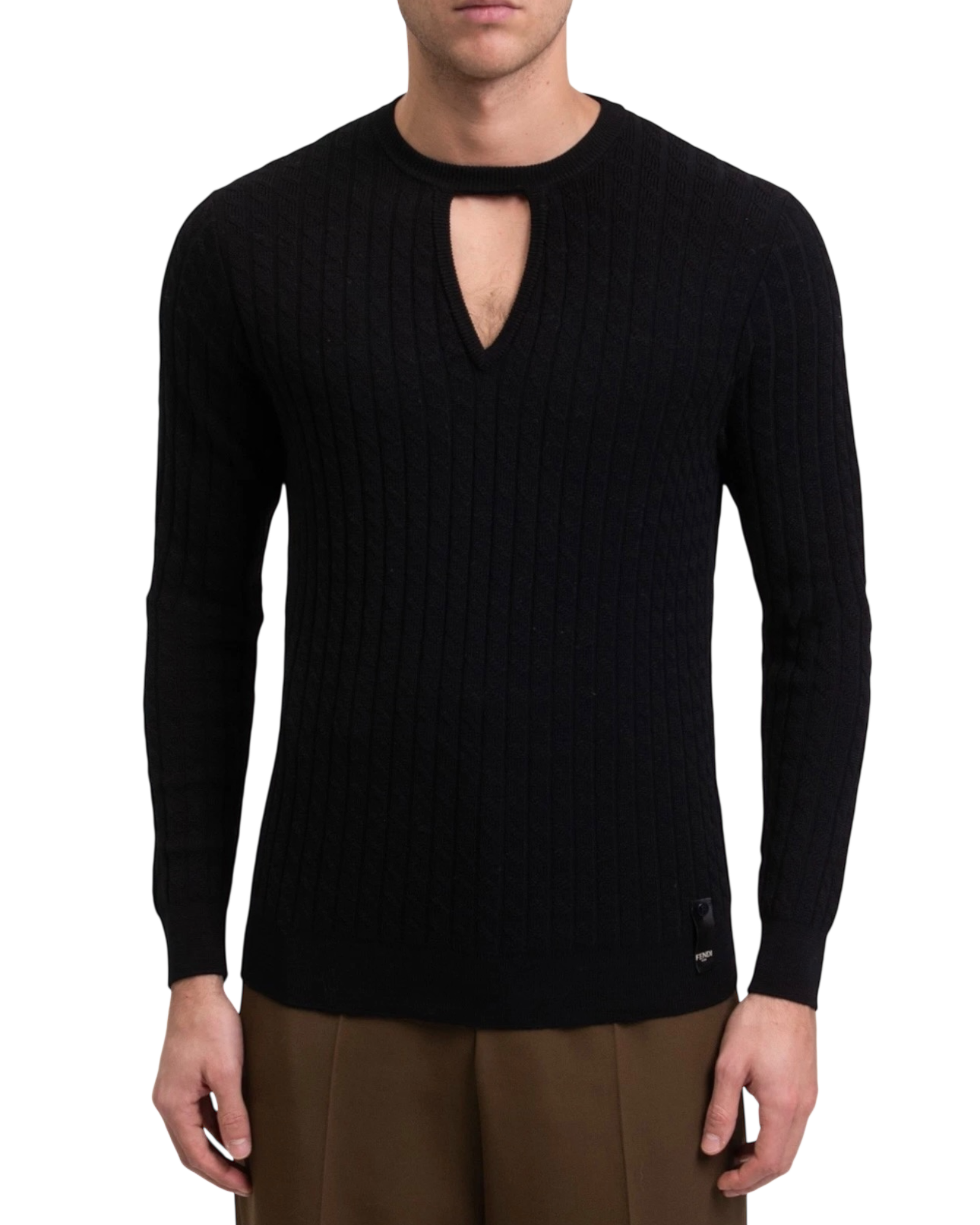 Fendi Rib Knit Virgin Wool Sweater with Cut-out