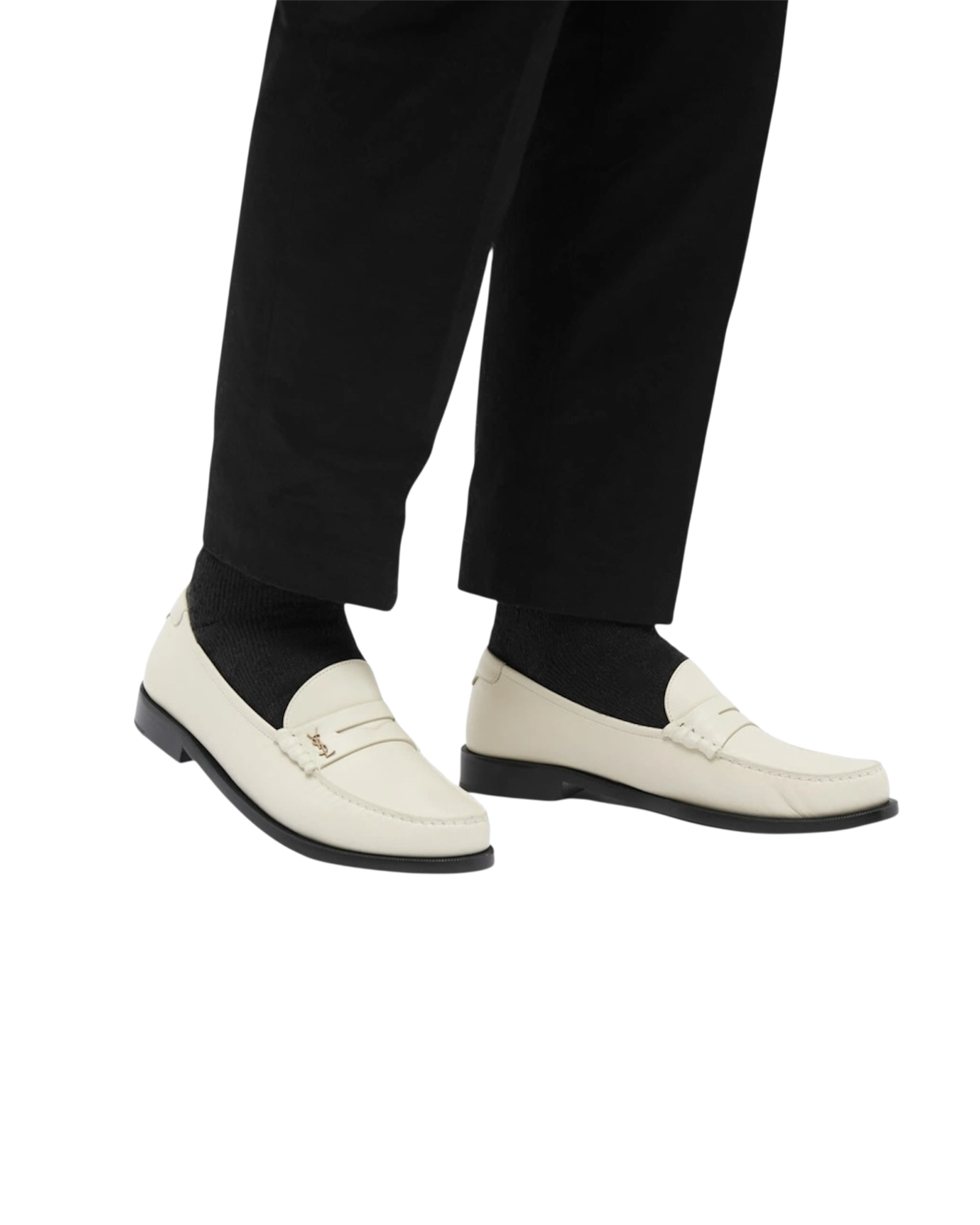 Saint Laurent Le Loafer Monogram Penny Slippers in Pearl