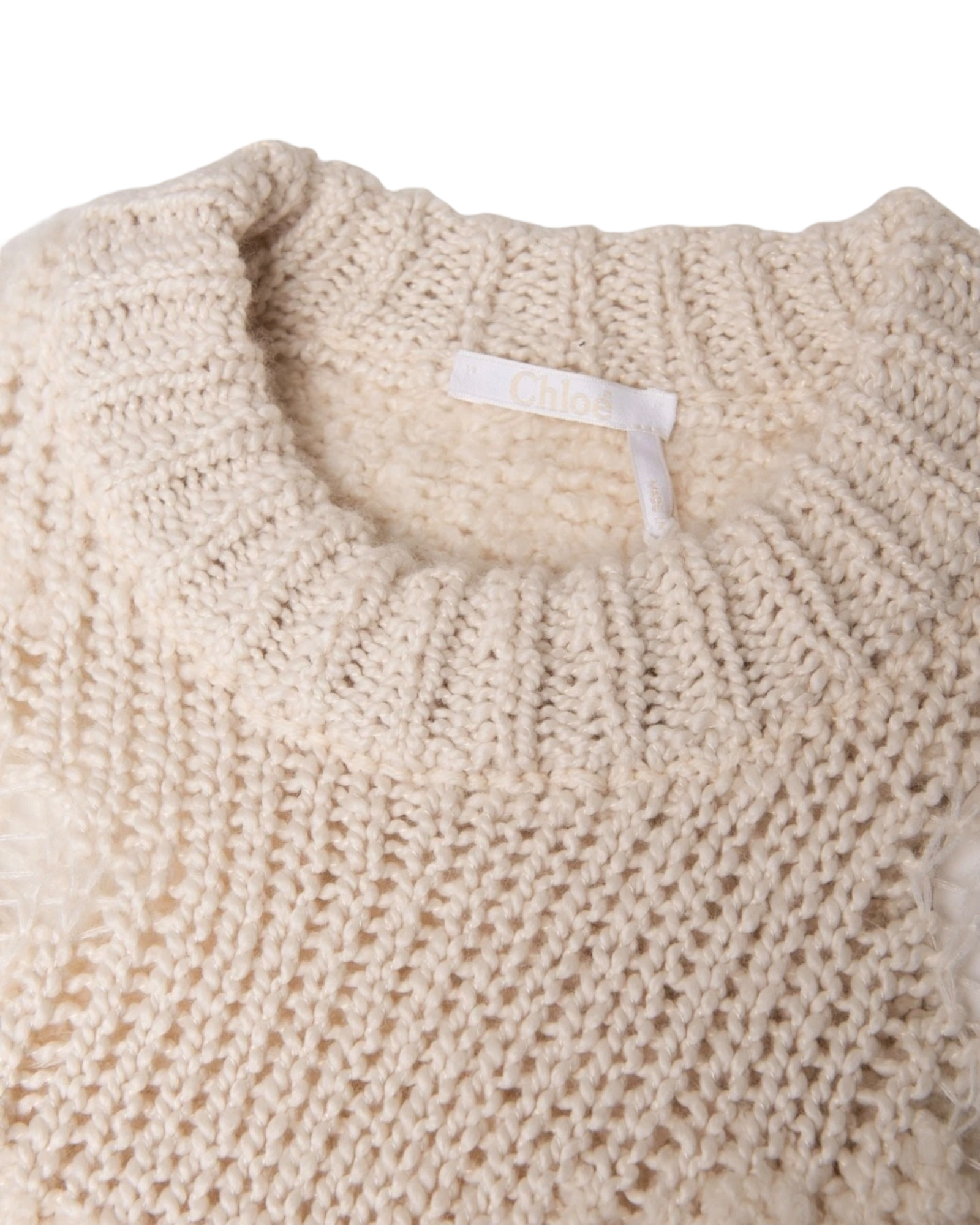 Chloé Iconic Cashmere-Wool Blend Milk Distressed Sweater