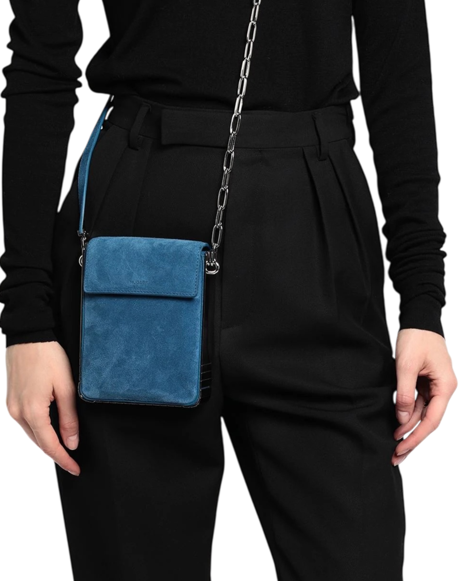 Mugler Suede Leather Crossbody Bag in Blue