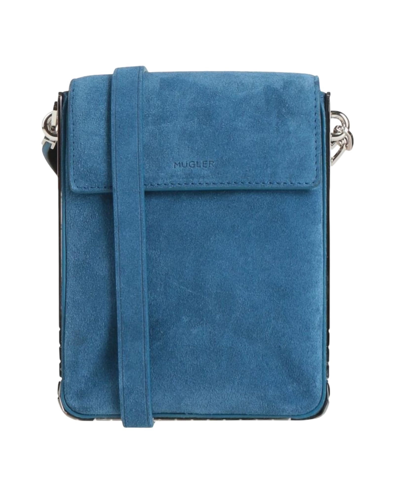 Mugler Suede Leather Crossbody Bag in Blue