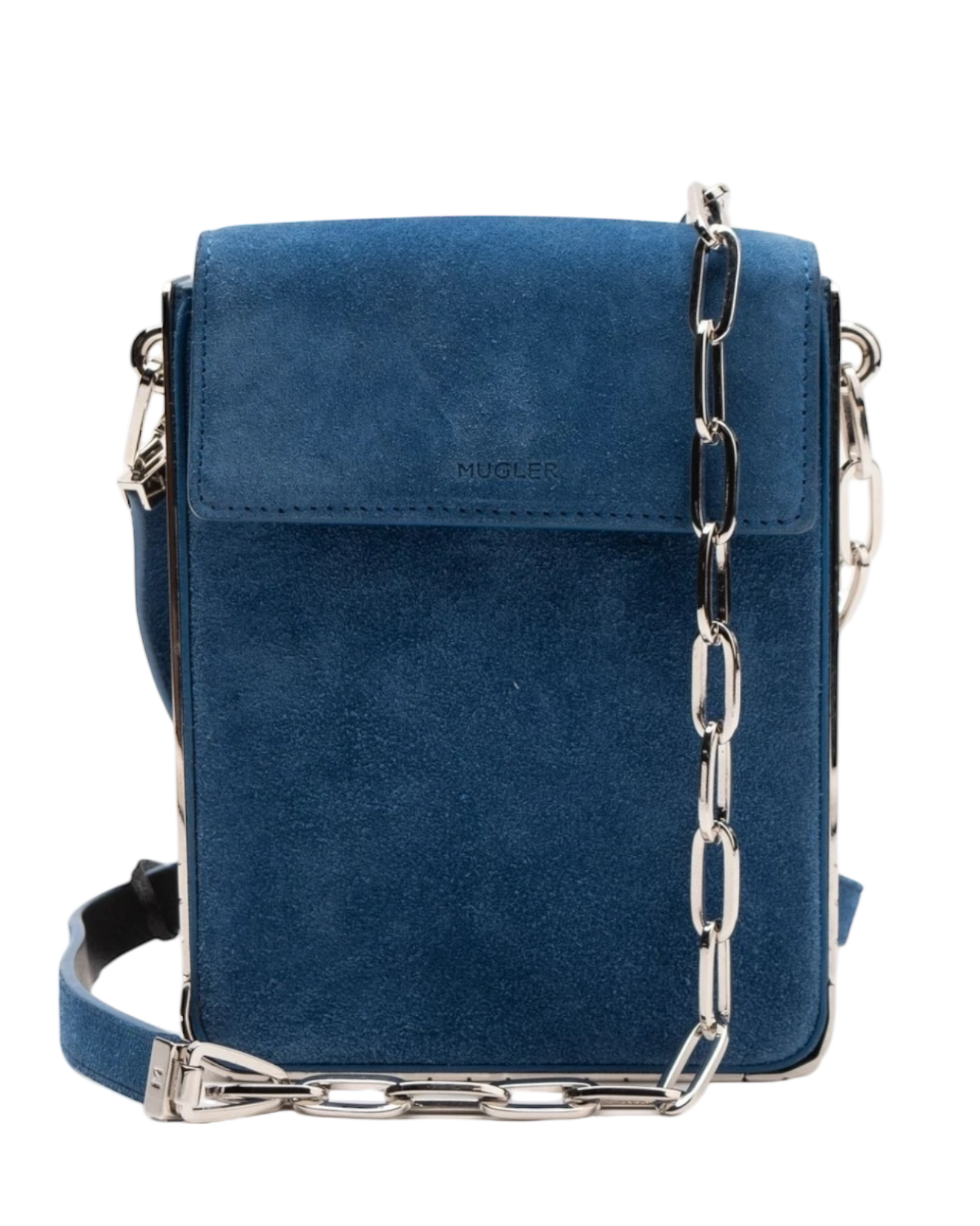 Mugler Suede Leather Crossbody Bag in Blue