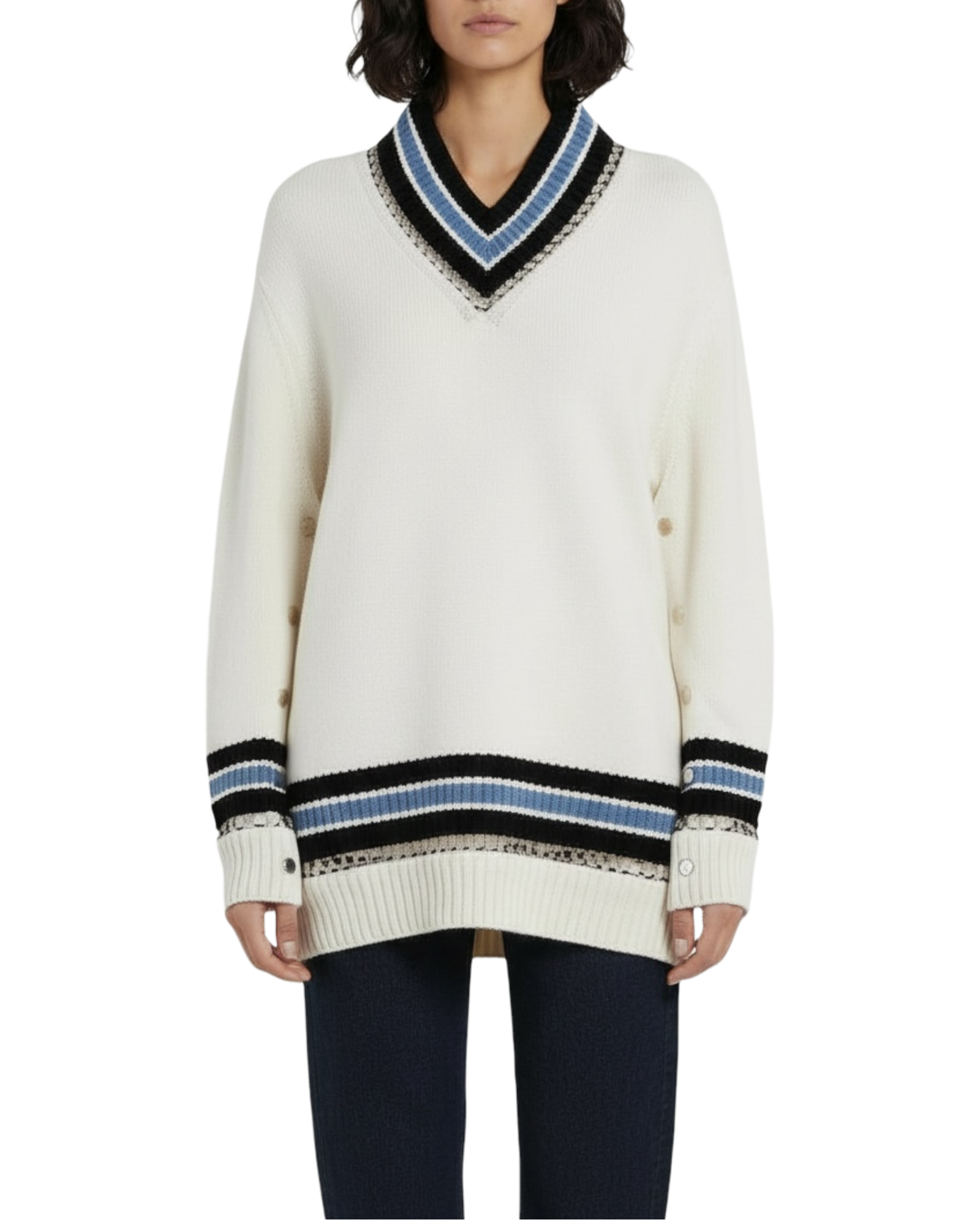 Burberry Ring Chain Button Embellished Twill Knit Sweater