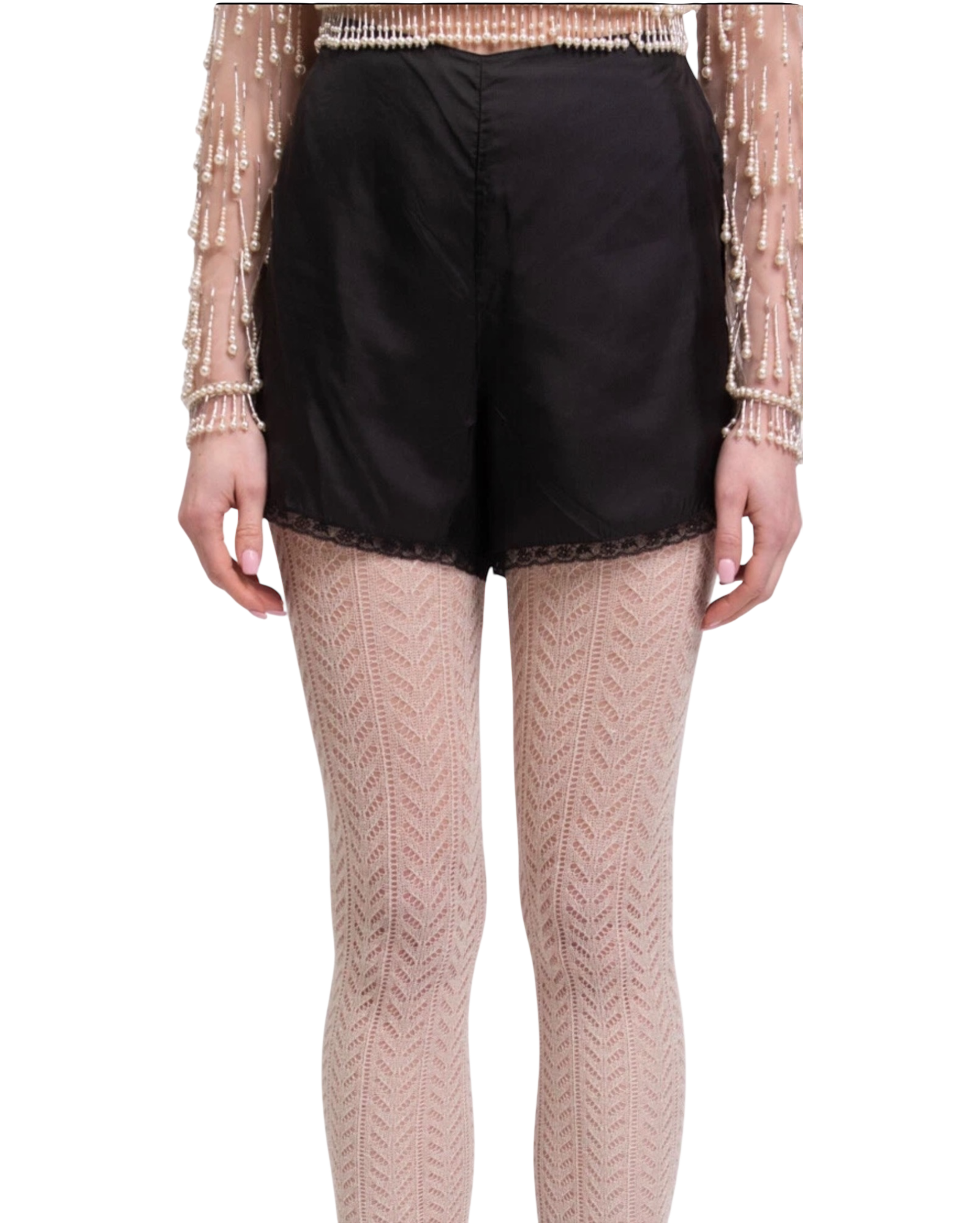 Prada Black Satin Lace-Trim Shorts