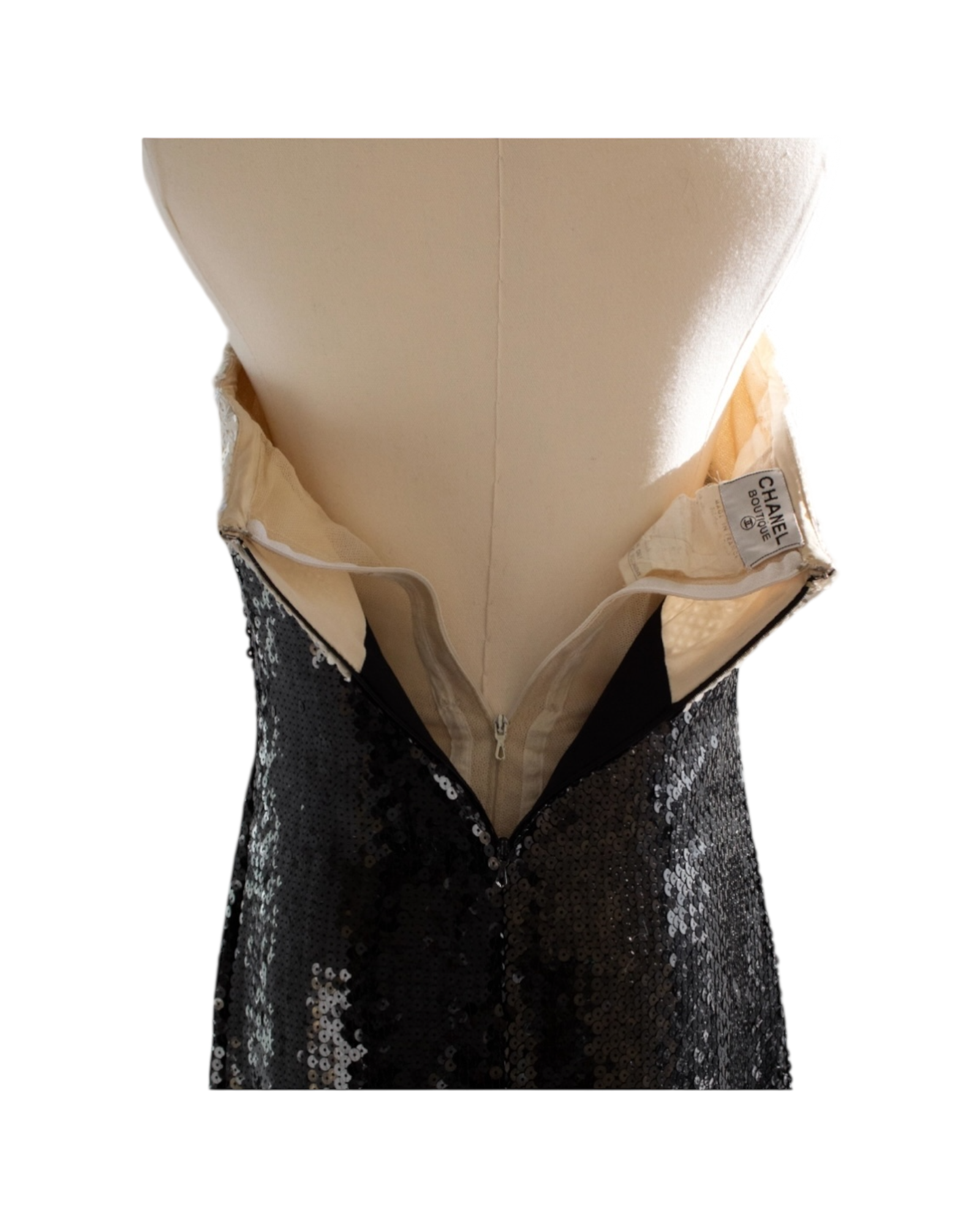 Chanel S/S 1987 White & Black Sequin Bow Bustier Mini Dress