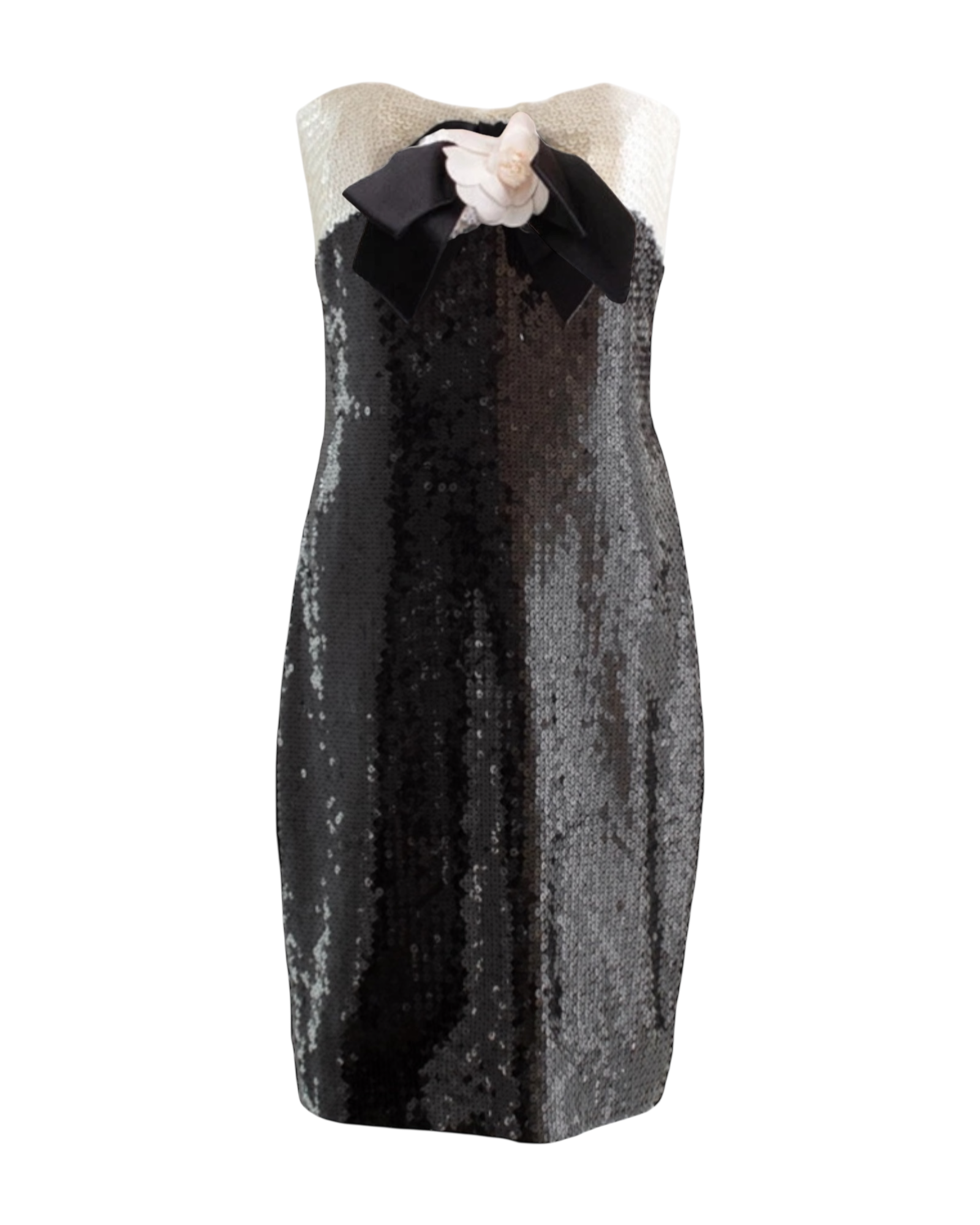 Chanel S/S 1987 White & Black Sequin Bow Bustier Mini Dress