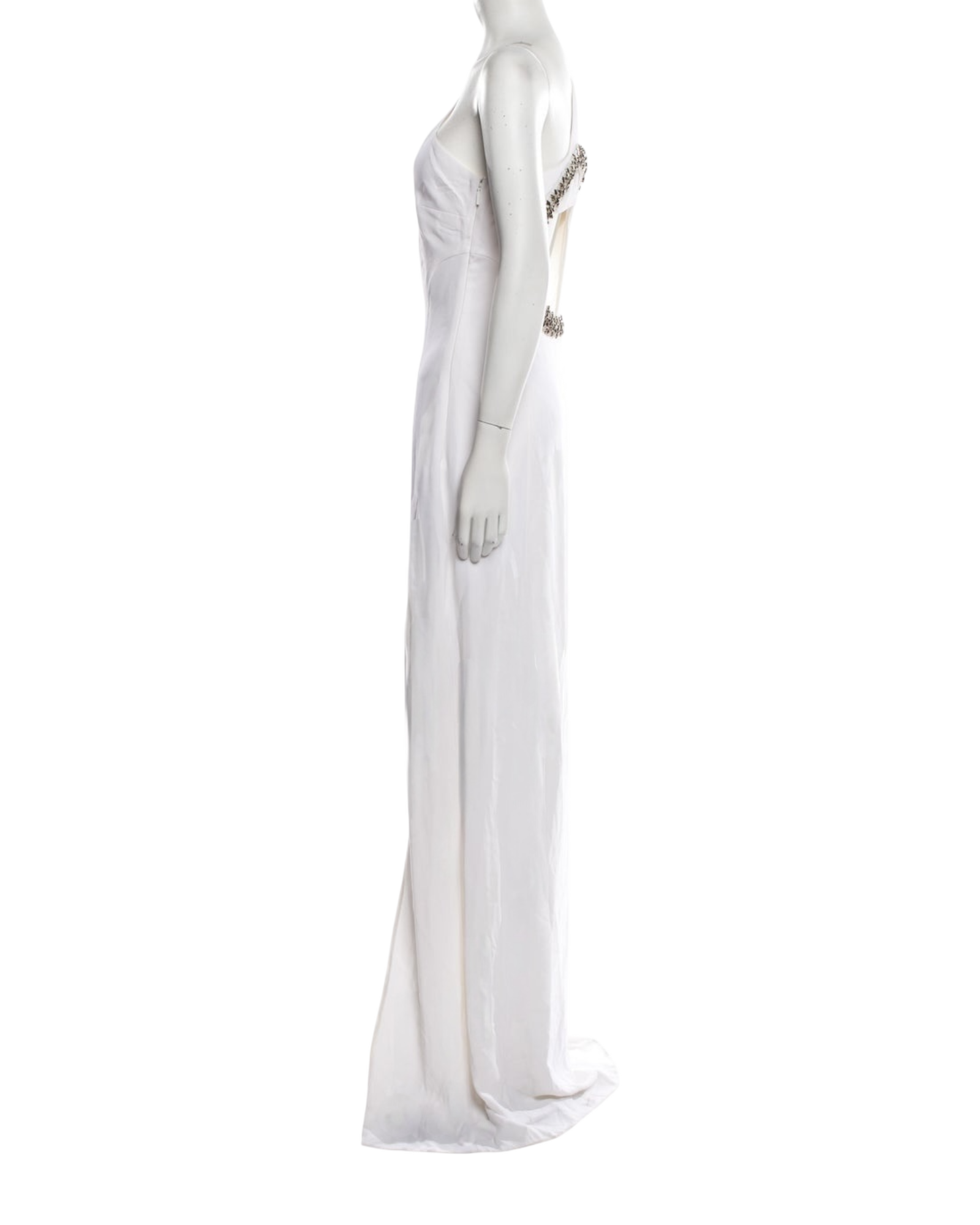 Roberto Cavalli Cadi Embroidered Cutout Asymmetric Shoulder Gown in Optical White