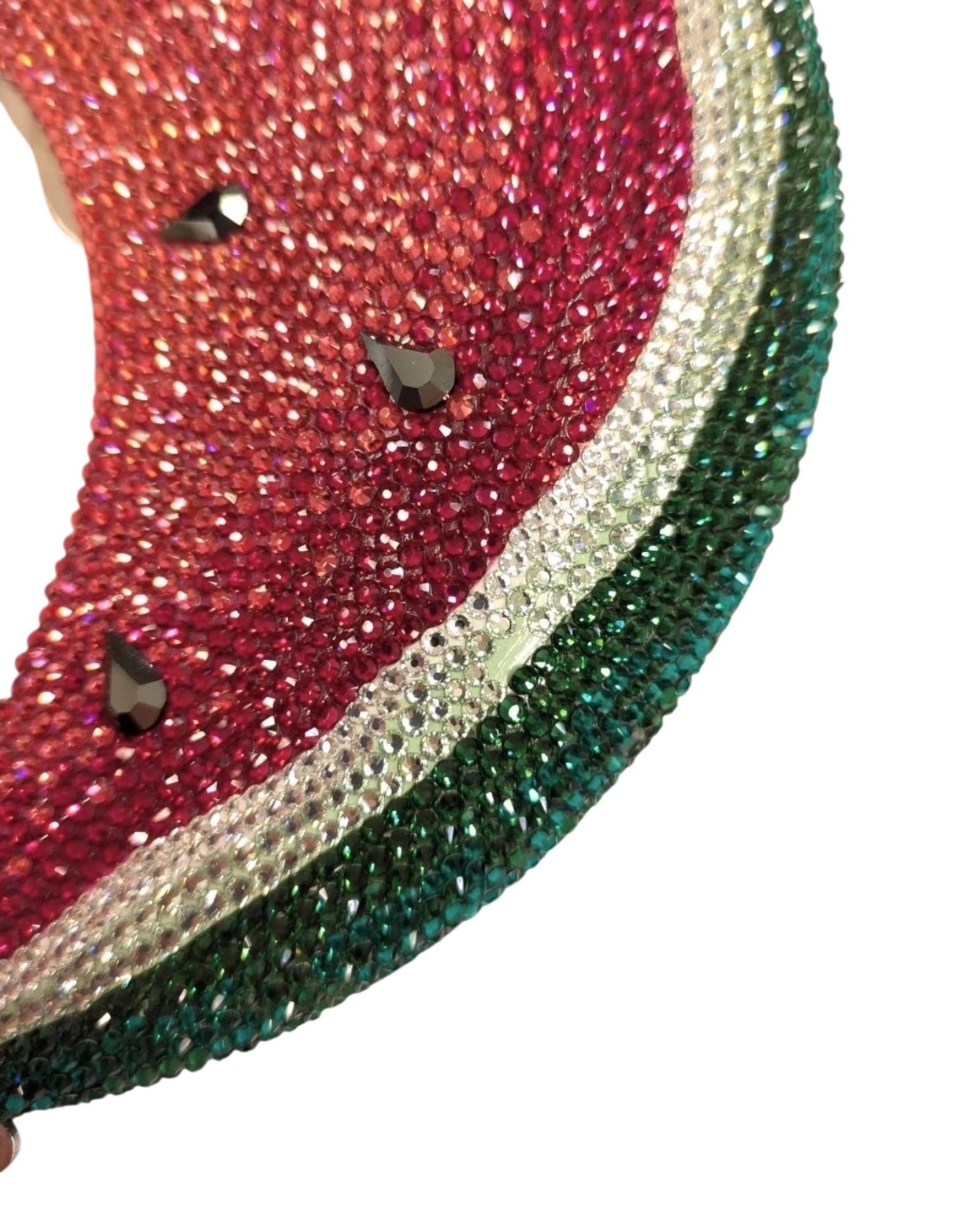Judith Leiber Watermelon Crescent Crystal-Embelliished Silver-Toned Clutch in Red