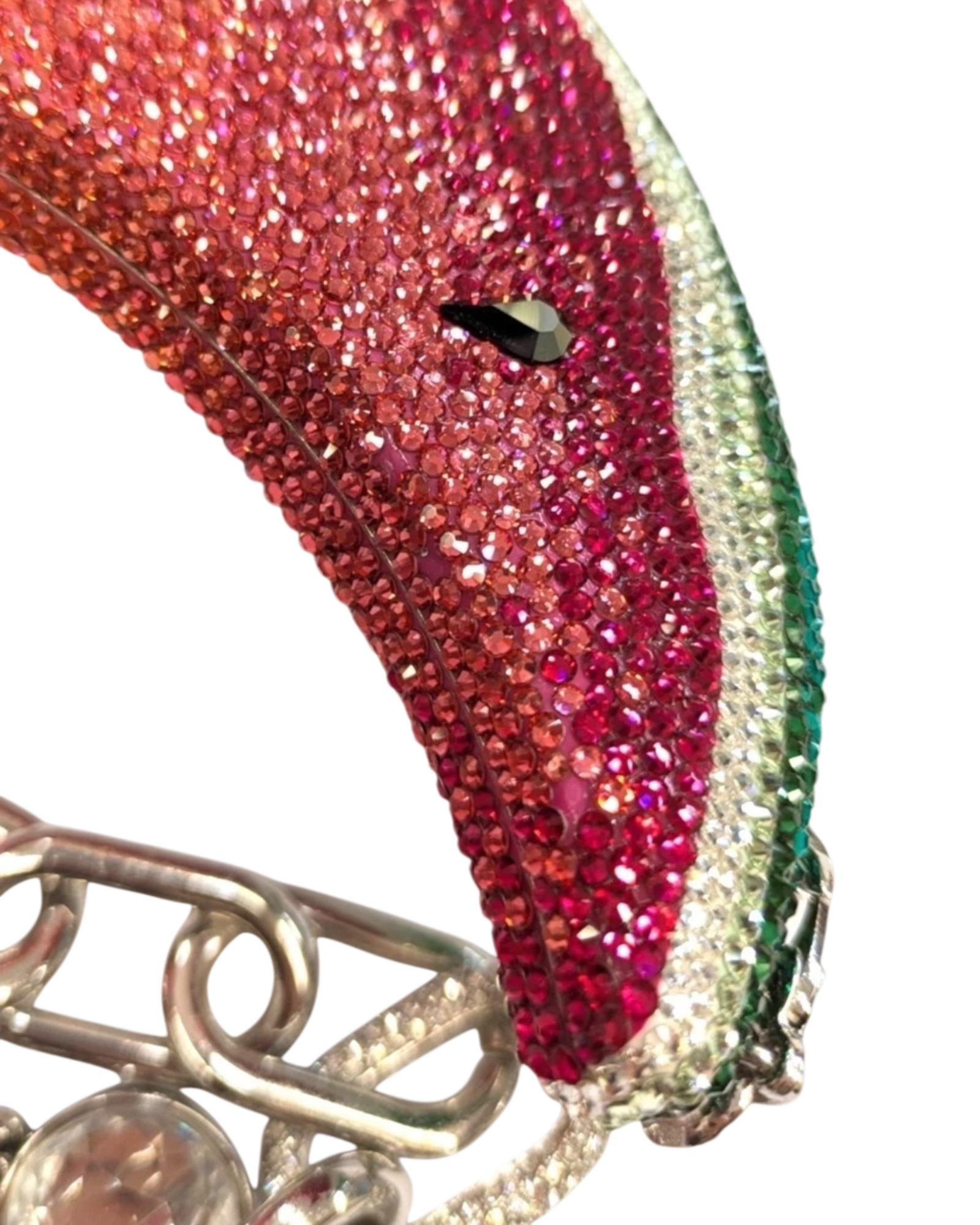 Judith Leiber Watermelon Crescent Crystal-Embelliished Silver-Toned Clutch in Red