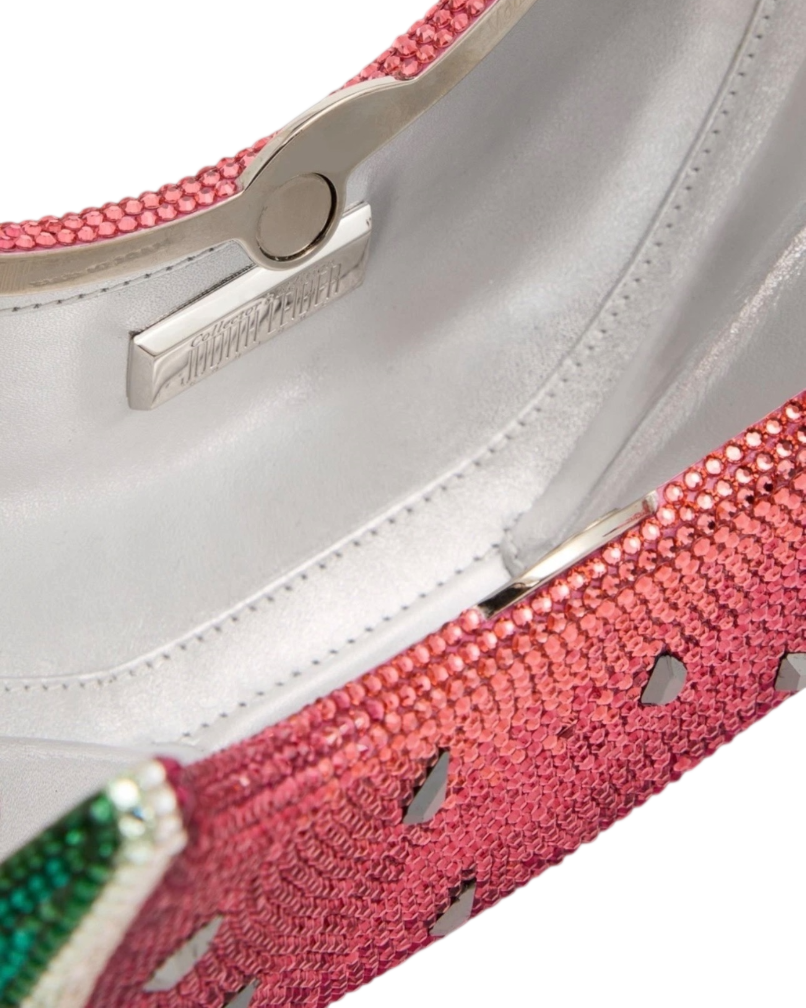 Judith Leiber Watermelon Crescent Crystal-Embelliished Silver-Toned Clutch in Red