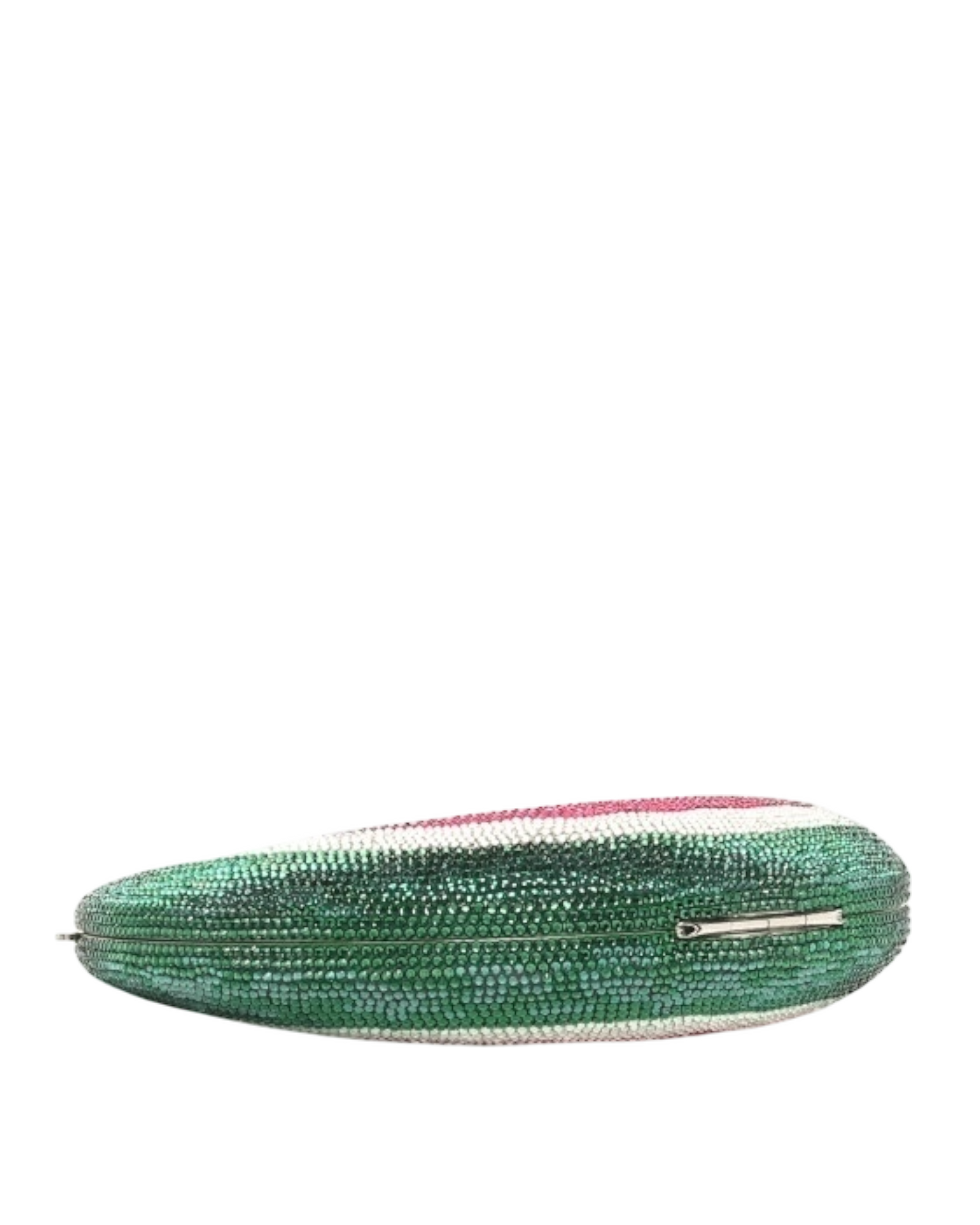Judith Leiber Watermelon Crescent Crystal-Embelliished Silver-Toned Clutch in Red