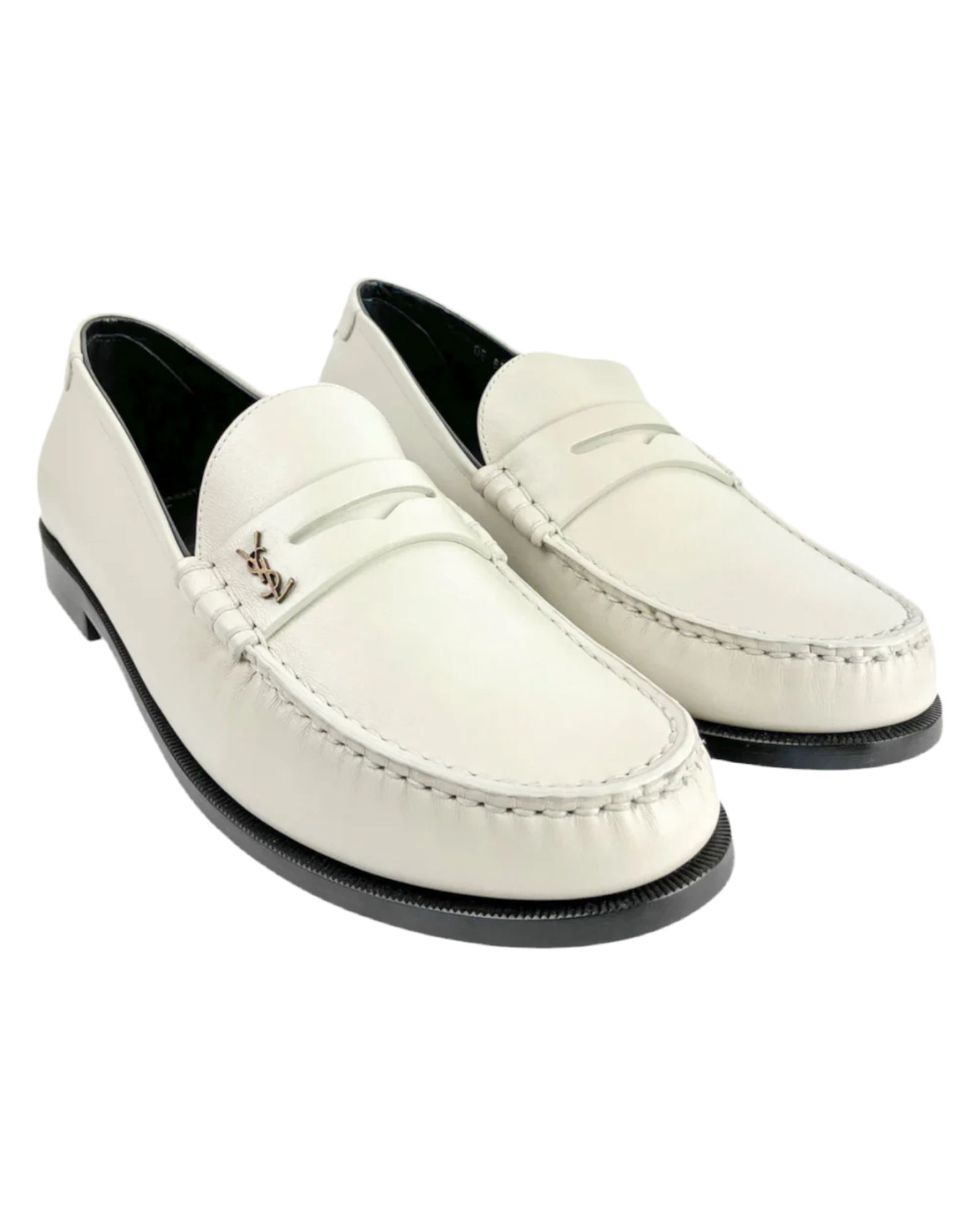 Saint Laurent Le Loafer Monogram Penny Slippers in Pearl