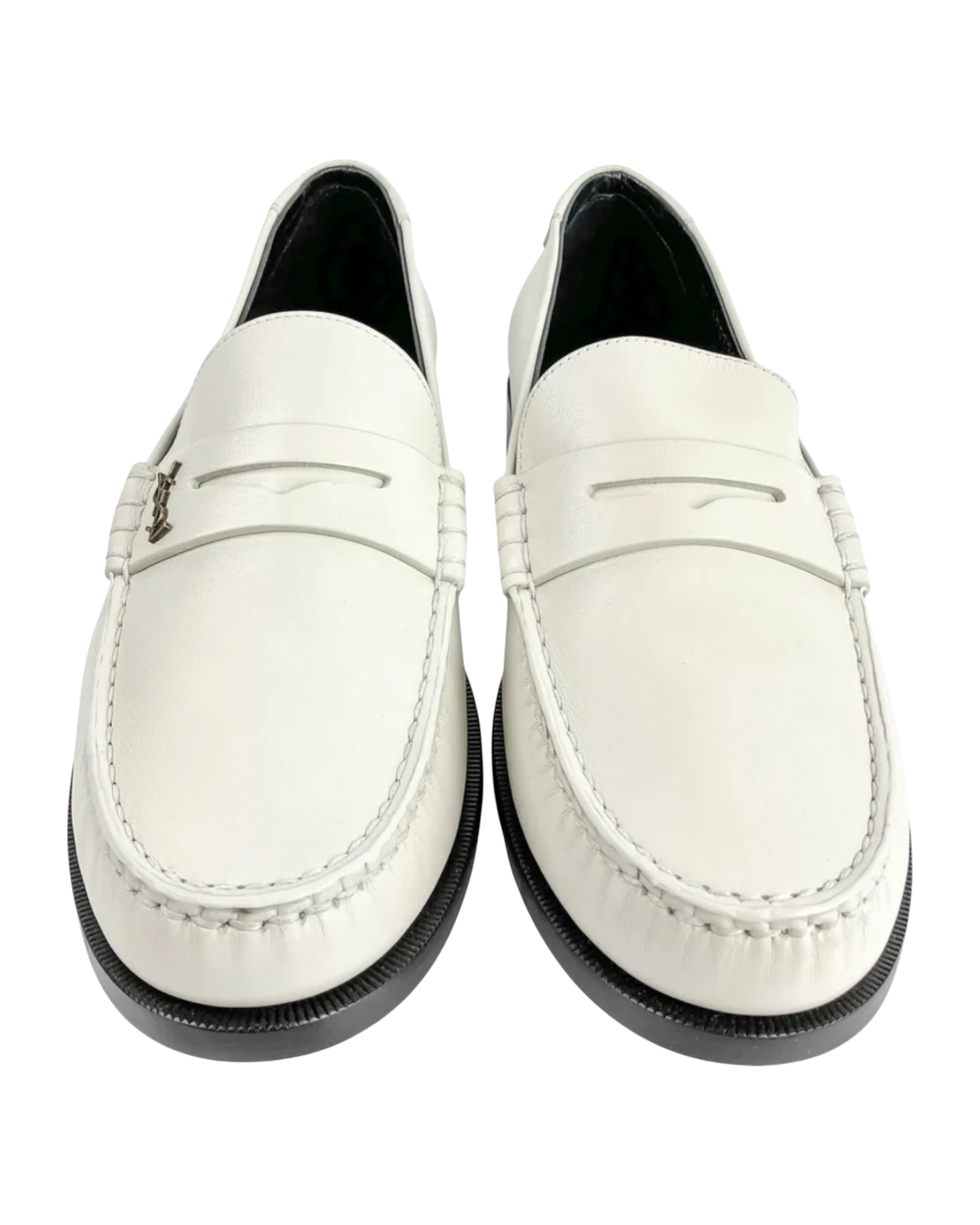 Saint Laurent Le Loafer Monogram Penny Slippers in Pearl