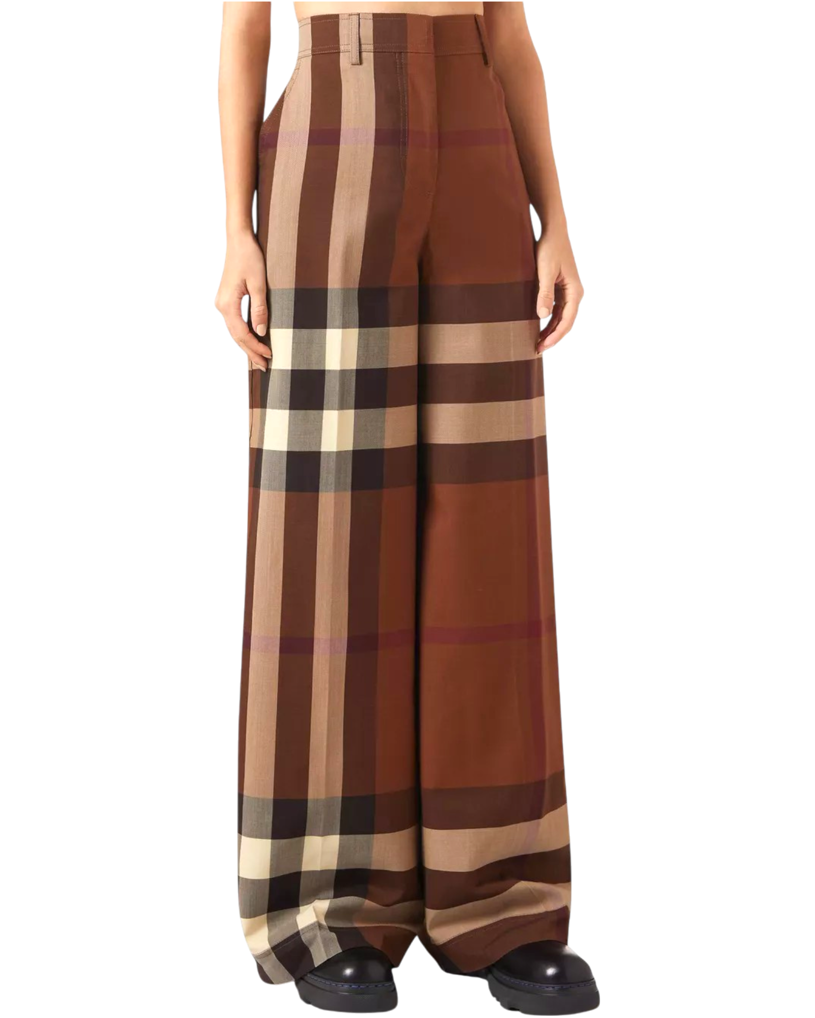 Burberry Wool Wide-Leg Check Trousers