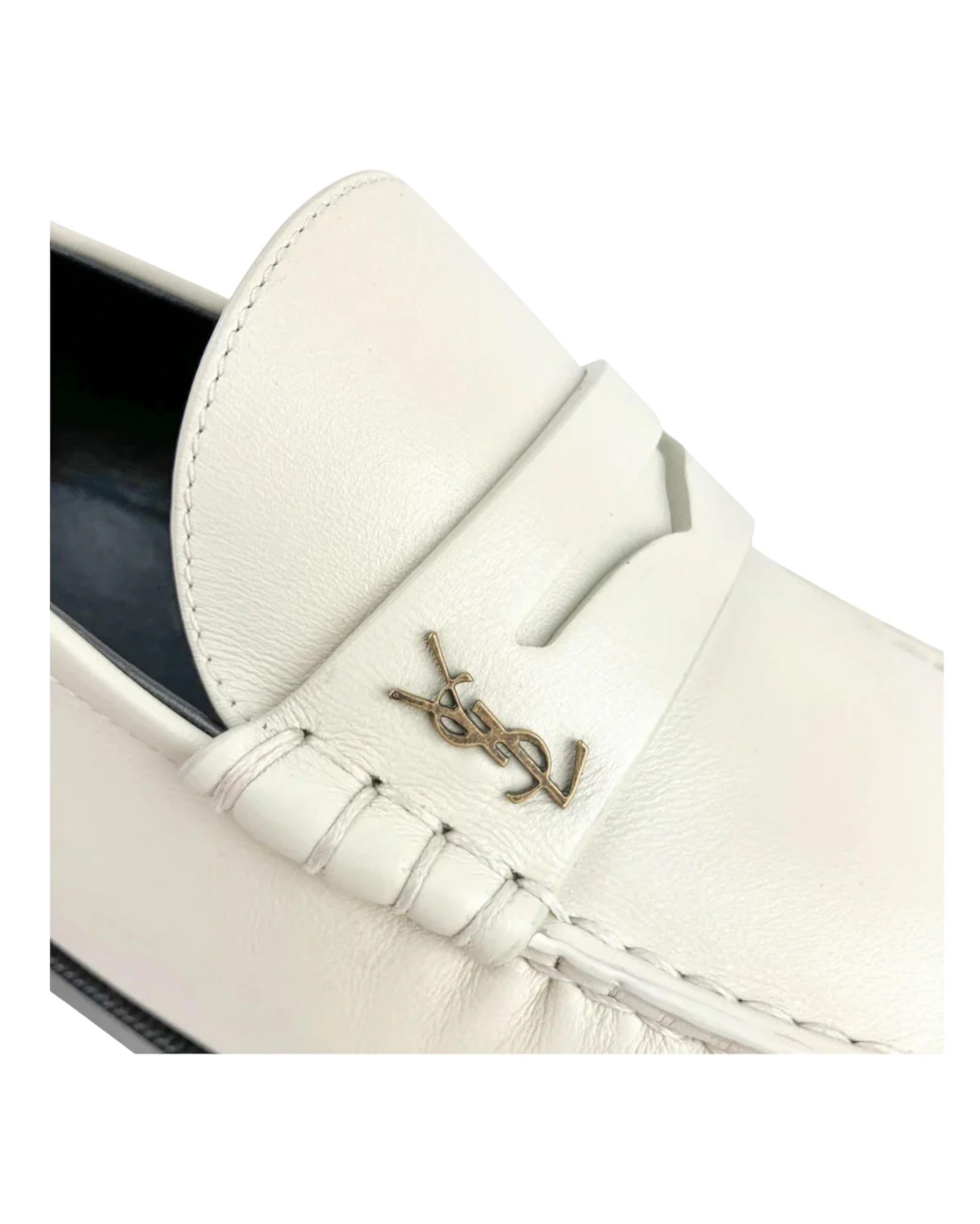 Saint Laurent Le Loafer Monogram Penny Slippers in Pearl