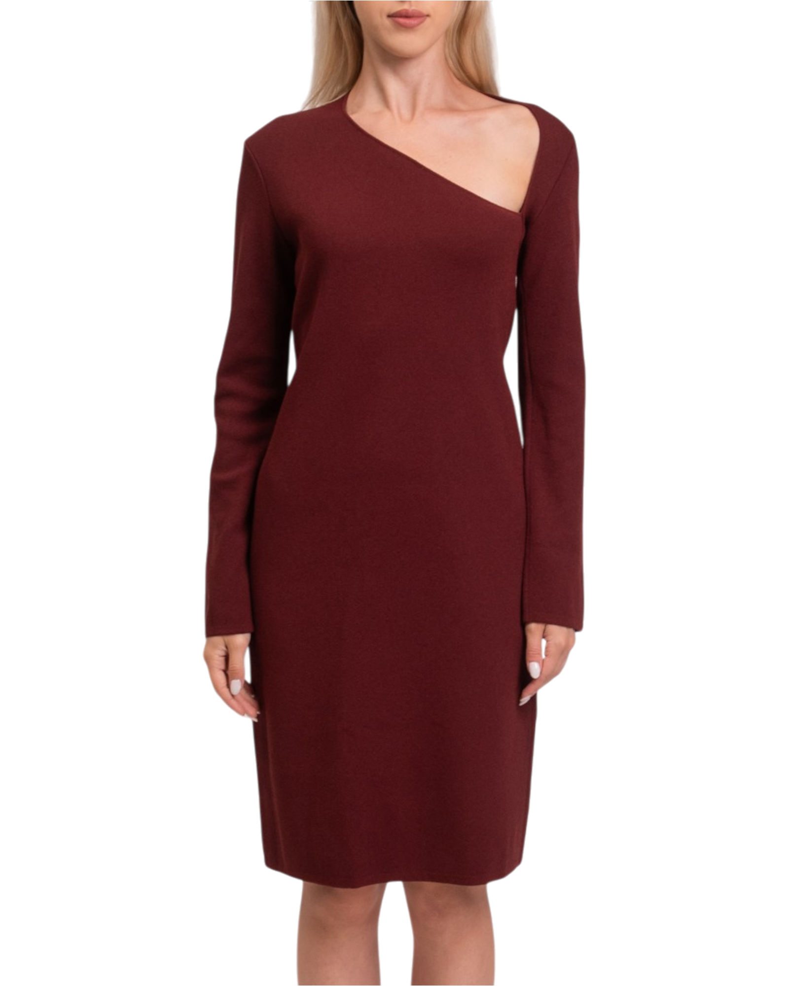 Bottega Veneta Viscose Asymmetric Neck Knit Dress in Rust