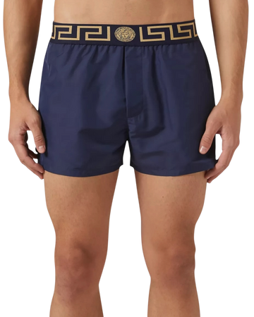 Versace 'Greca Border' Swim Shorts — Navy/Gold, Size 3 / S