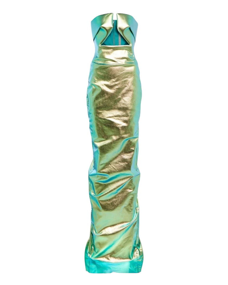 Rick Owens Iridescent Strapless Prong Cutout Gown