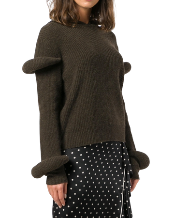 JW Anderson Dark Brown Ribbed Knit Hoodie