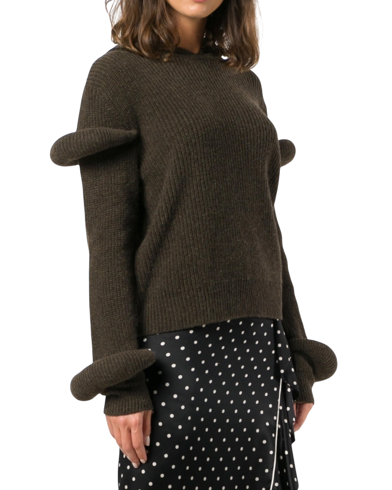 JW Anderson Dark Brown Ribbed Knit Hoodie