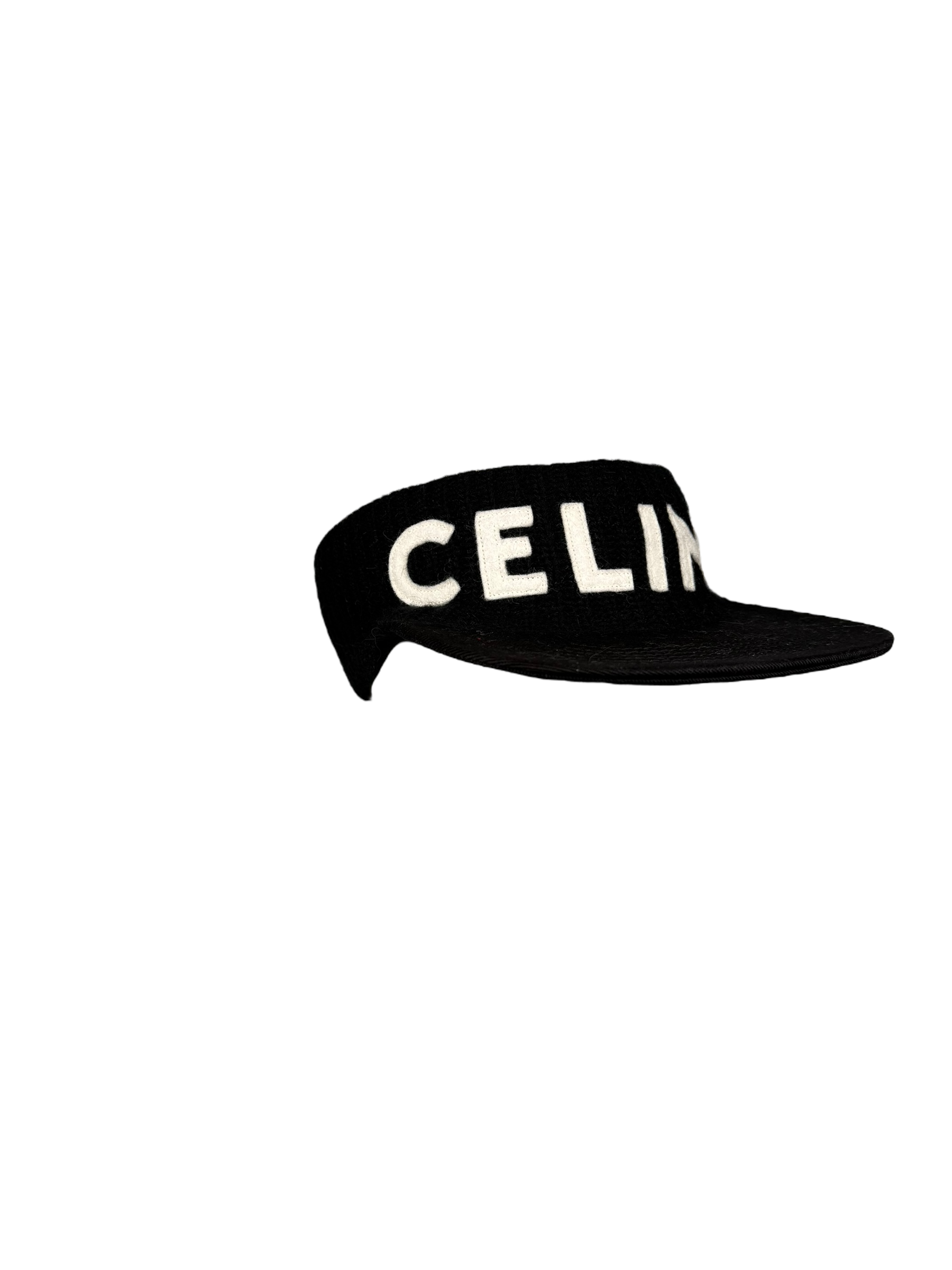 Celine Black Logo Embossed Wool Visor