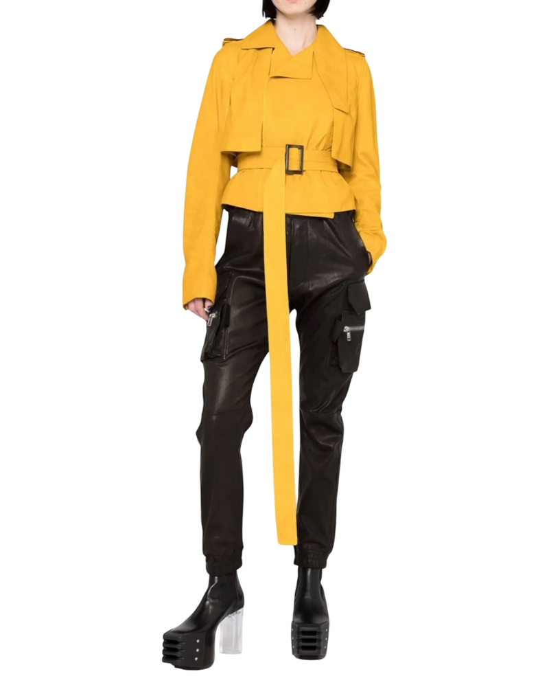 Rick Owens Belted Cropped Trench in Yellow  Suede