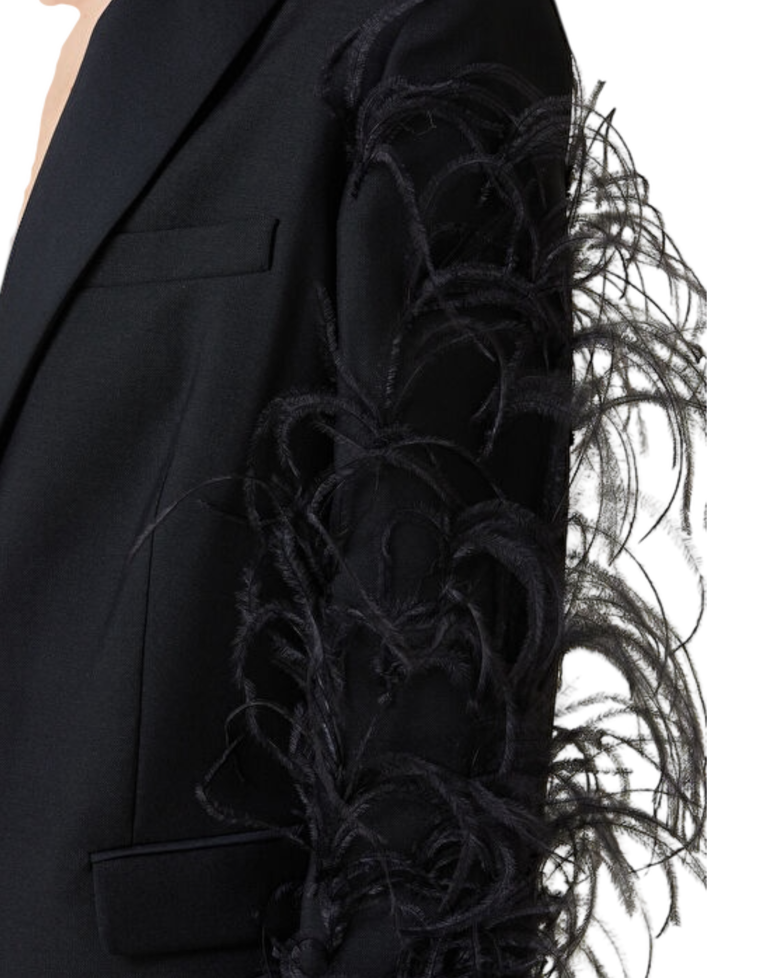 Valentino Garavani Ostrich Feather & Mohair Tuxedo Jacket in Black