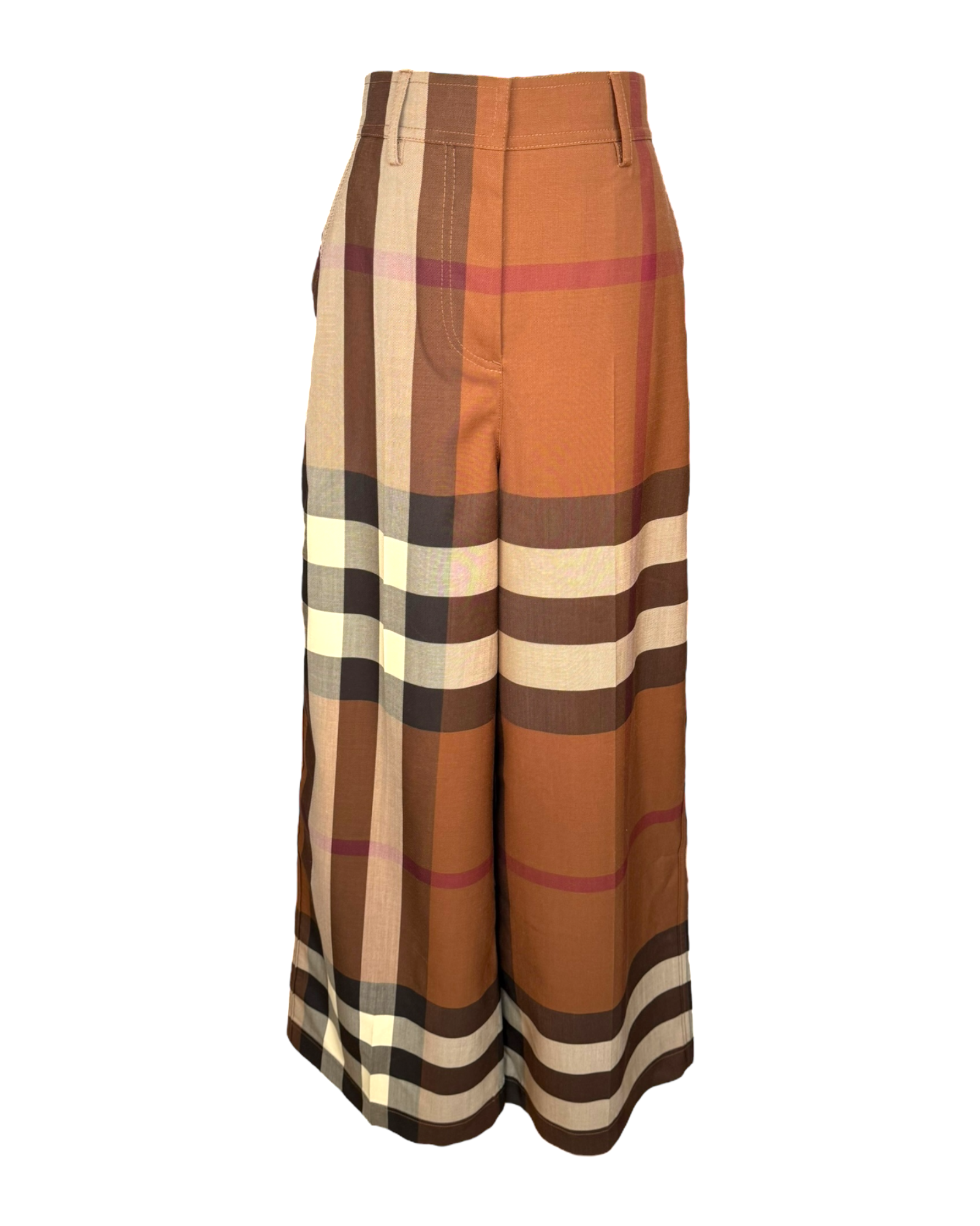 Burberry Wool Wide-Leg Check Trousers
