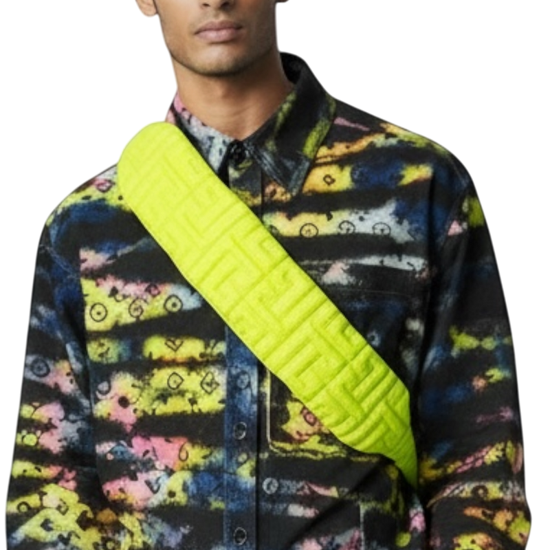 Balmain B-Army Quilted Monogram Crossbody Sling — Neon Yellow