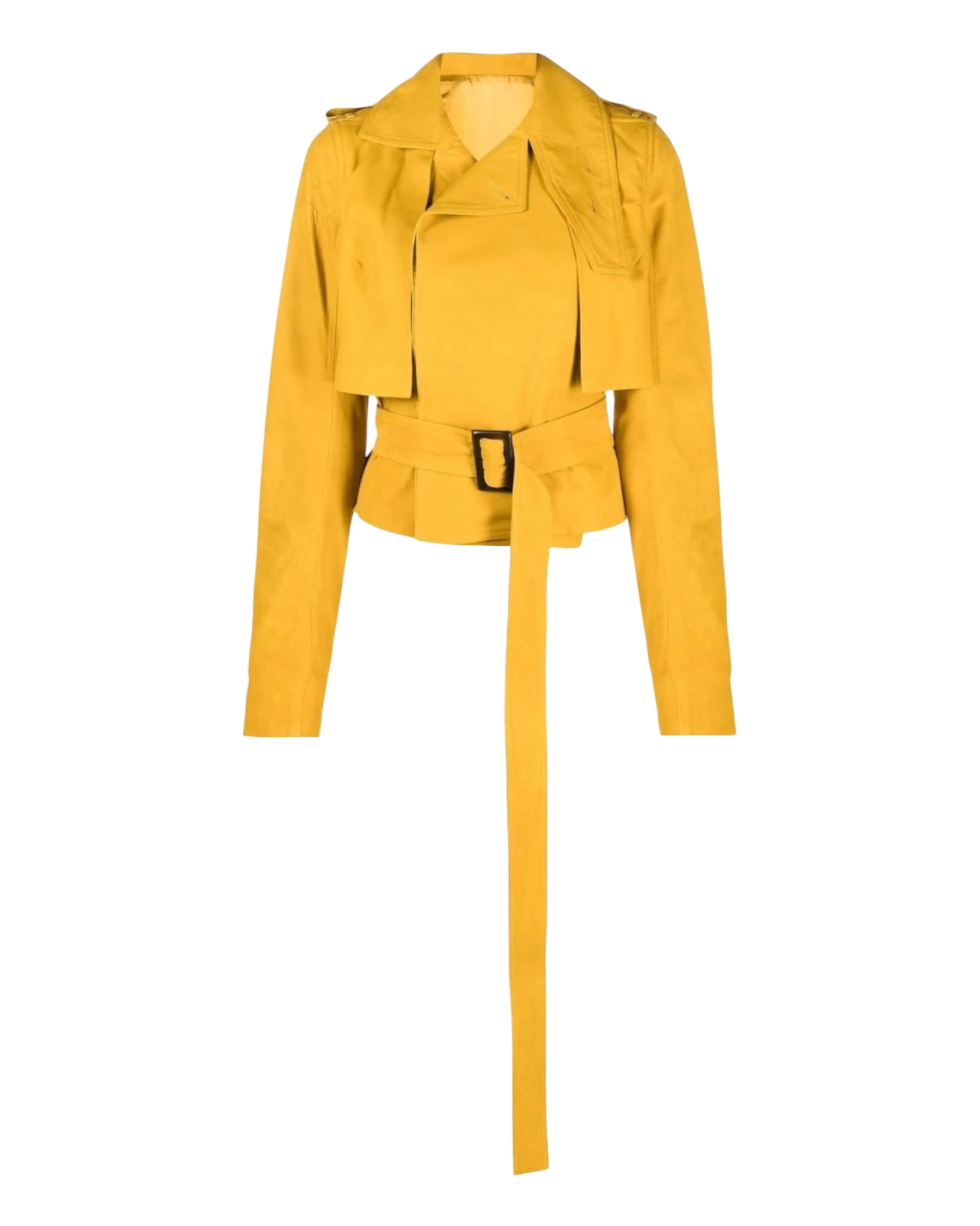 Rick Owens Belted Cropped Trench in Yellow  Suede