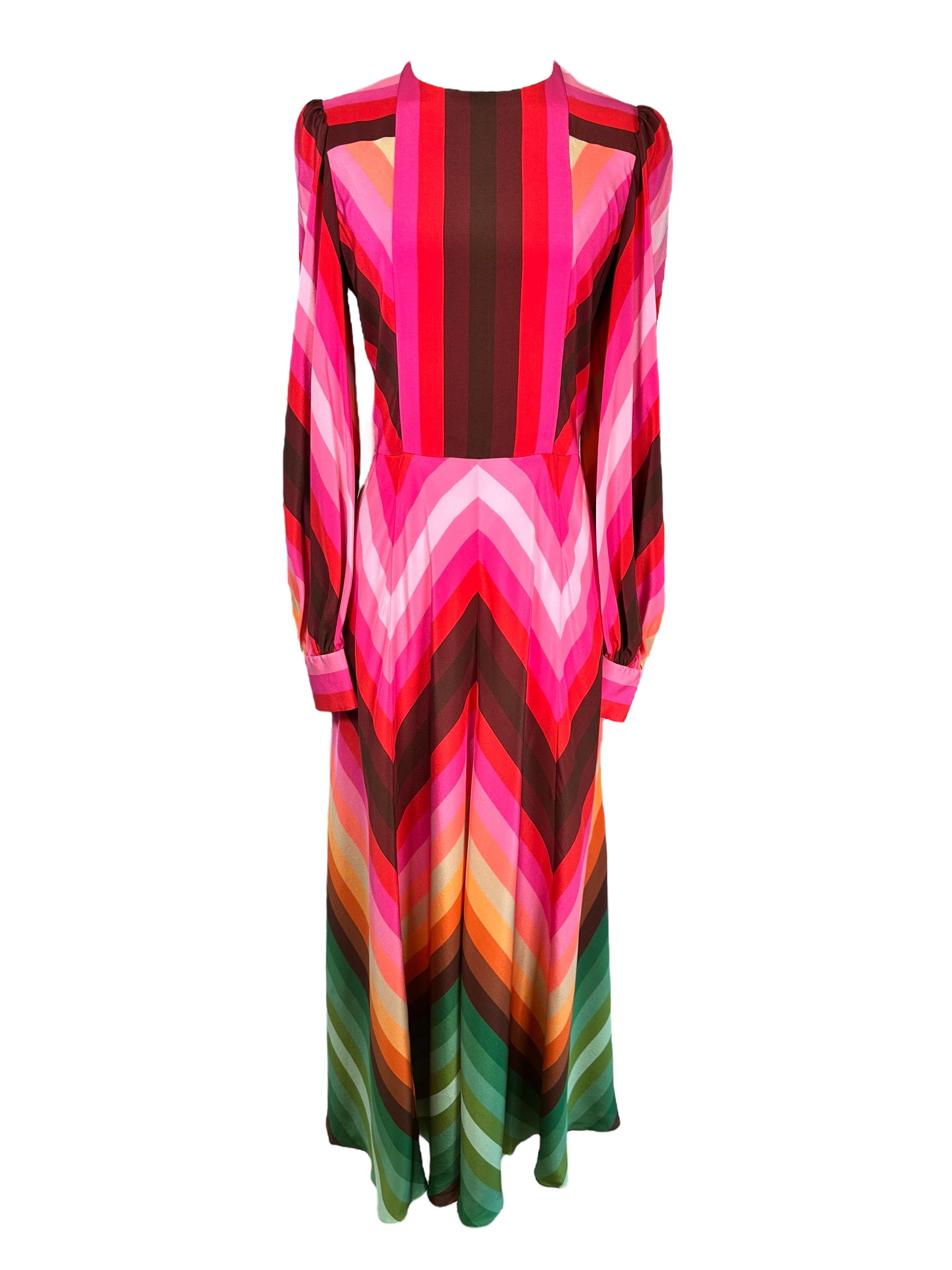 Valentino Long-Sleeve Rainbow-Print Maxi Dress