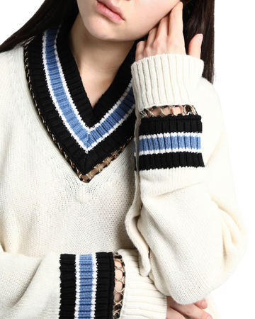 Burberry Ring Chain Button Embellished Twill Knit Sweater