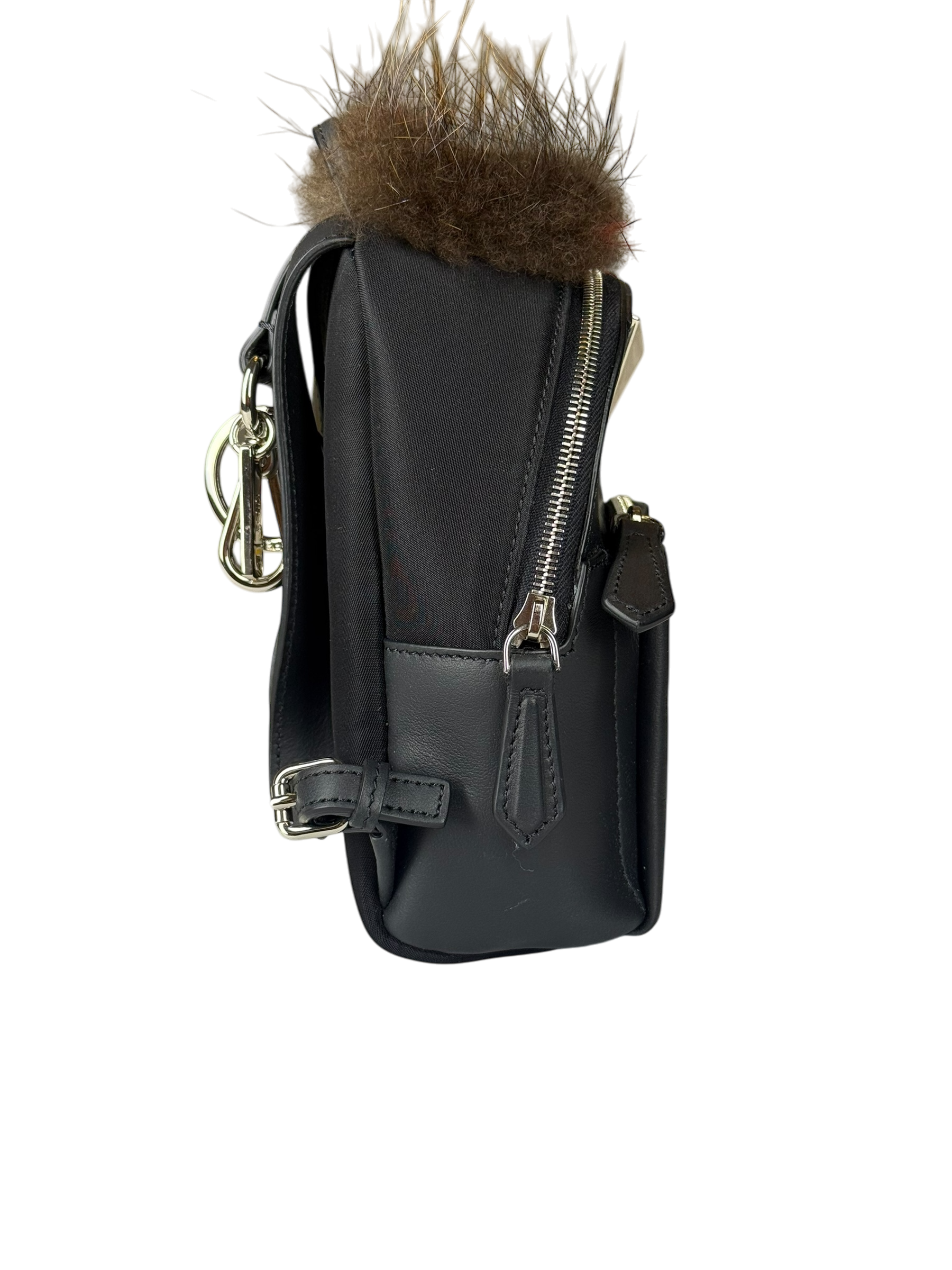 Fendi Bag Bugs Backpack Charm with Mink/Beaver Fur in Black