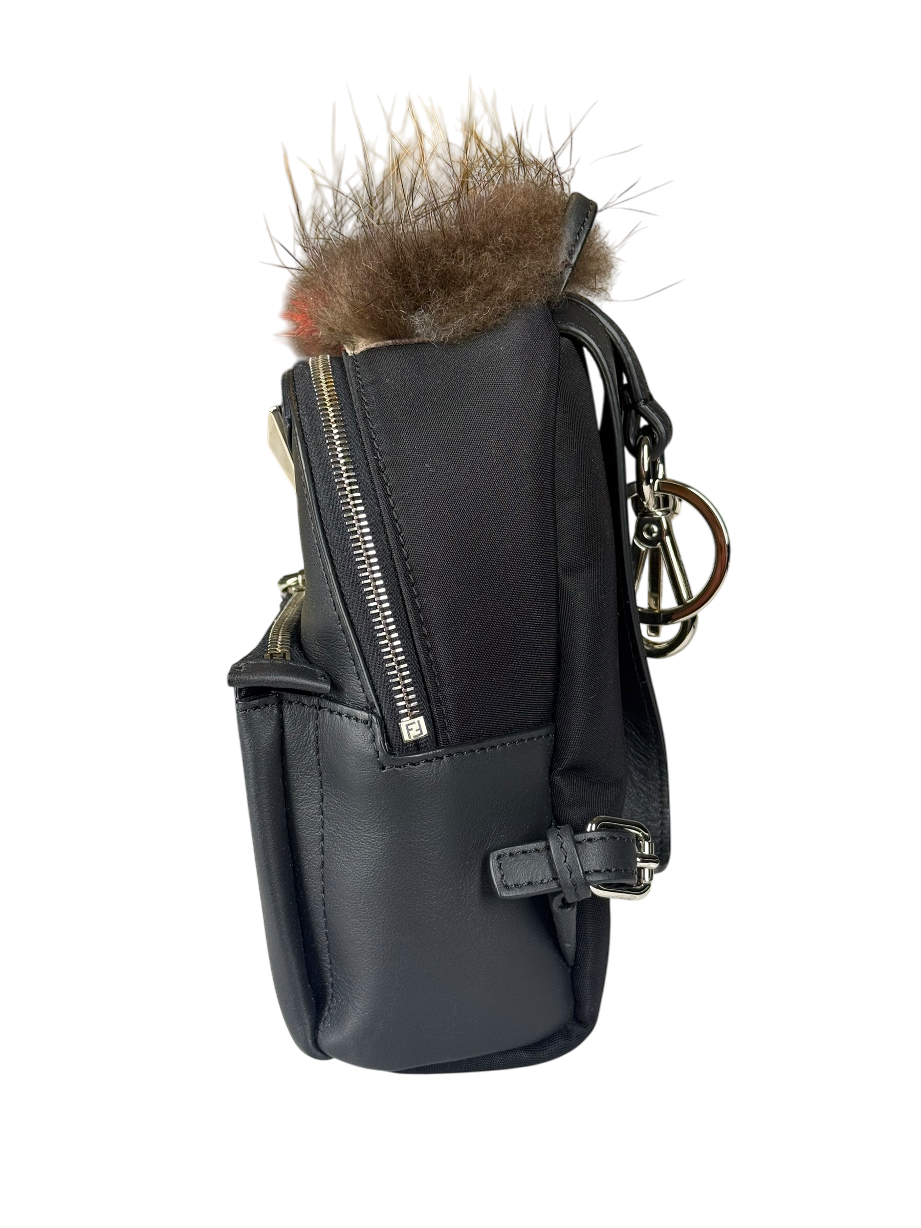 Fendi Bag Bugs Backpack Charm with Mink/Beaver Fur in Black