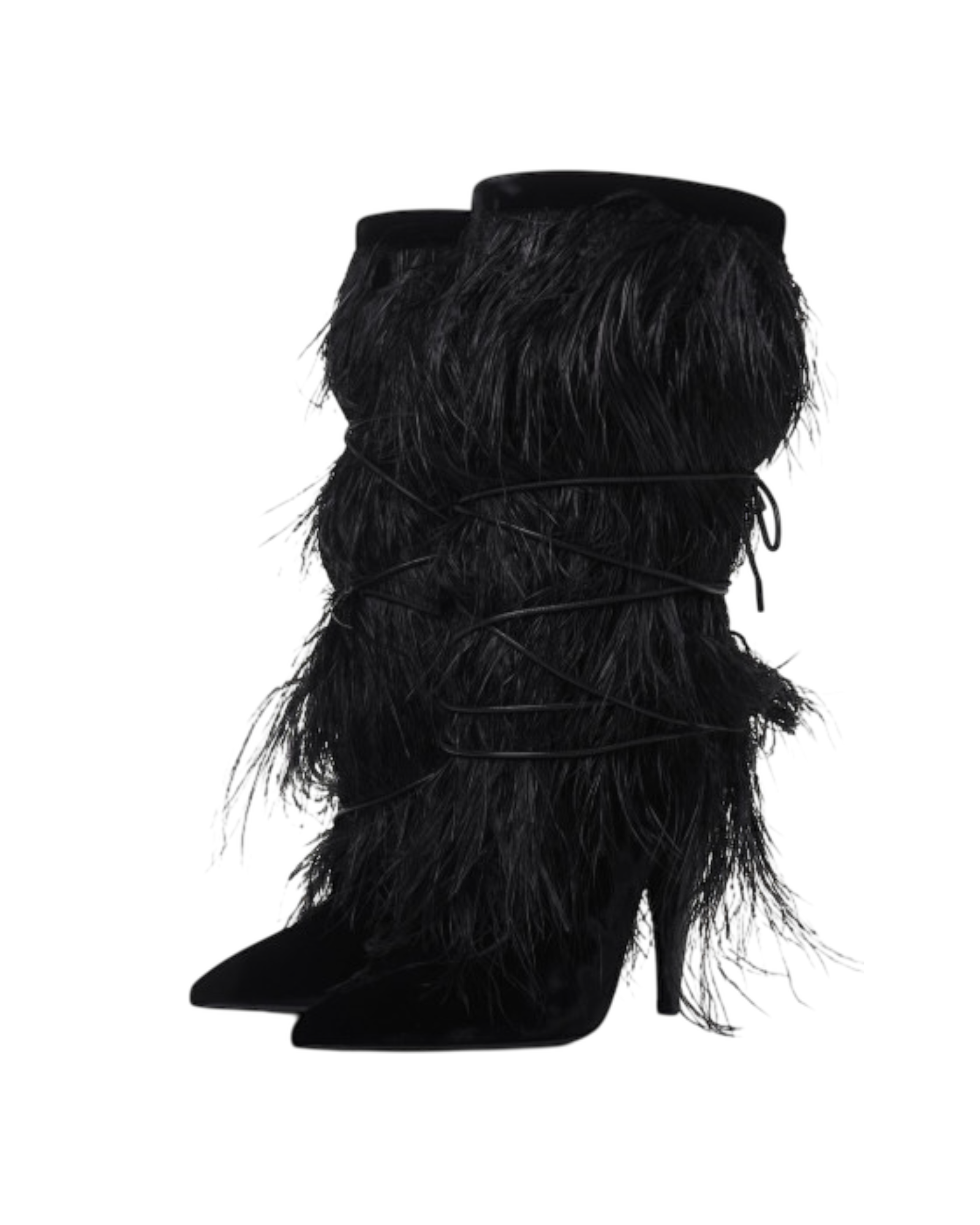 Saint Laurent Yeti Ostrich Feather Embellished Velvet Boots
