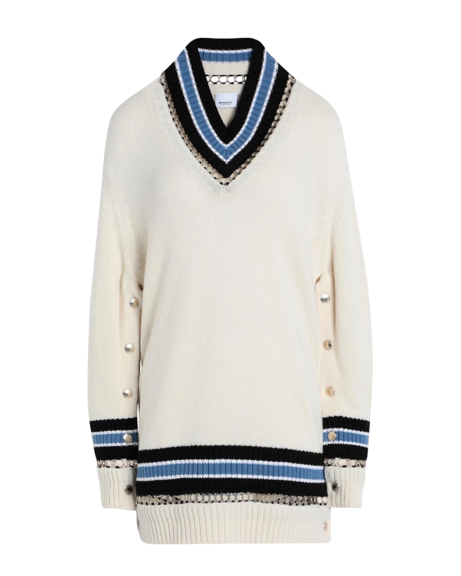 Burberry Ring Chain Button Embellished Twill Knit Sweater